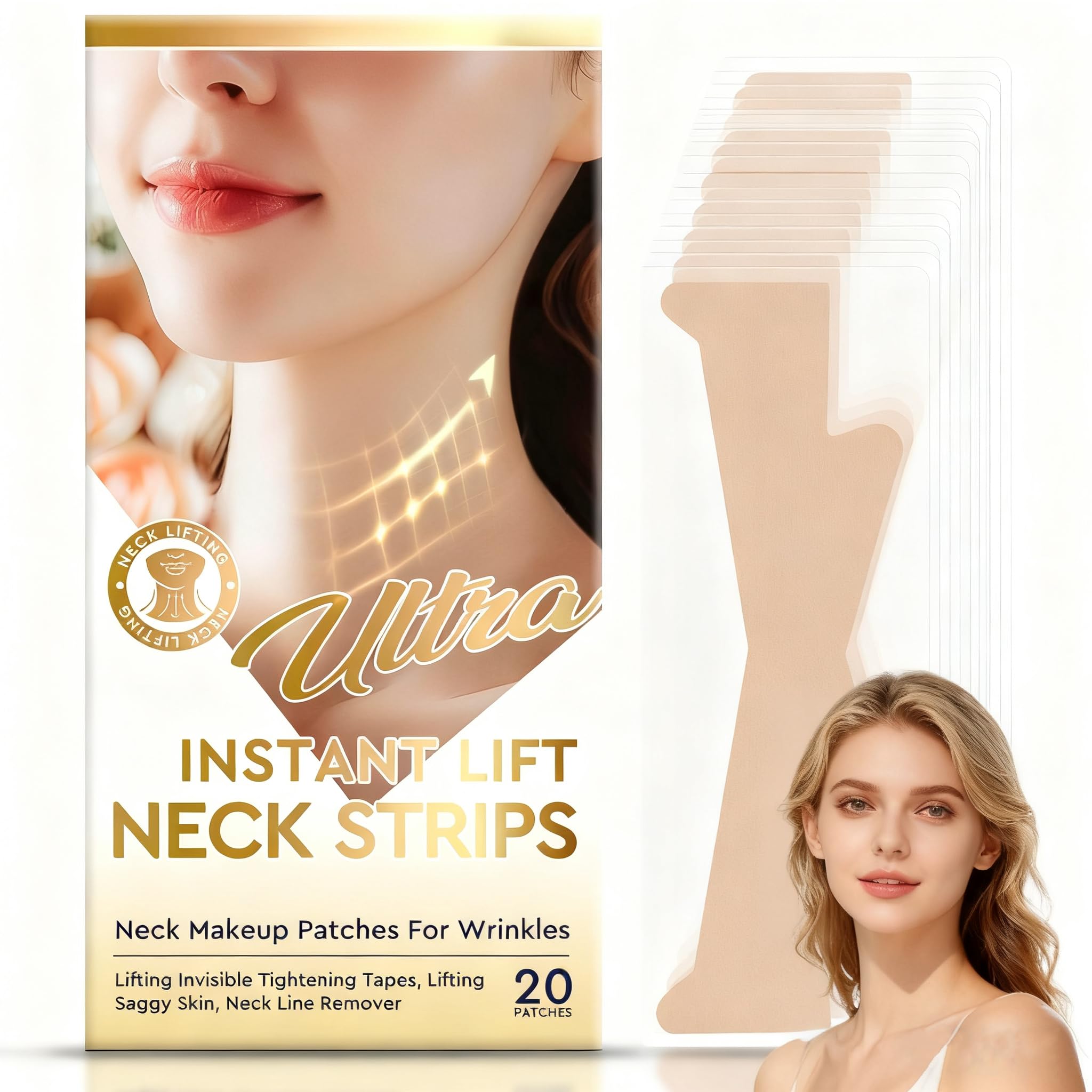 InstrumenteNrw Neck Lift Tape packaging shows a 20-patch box for smooth neck.