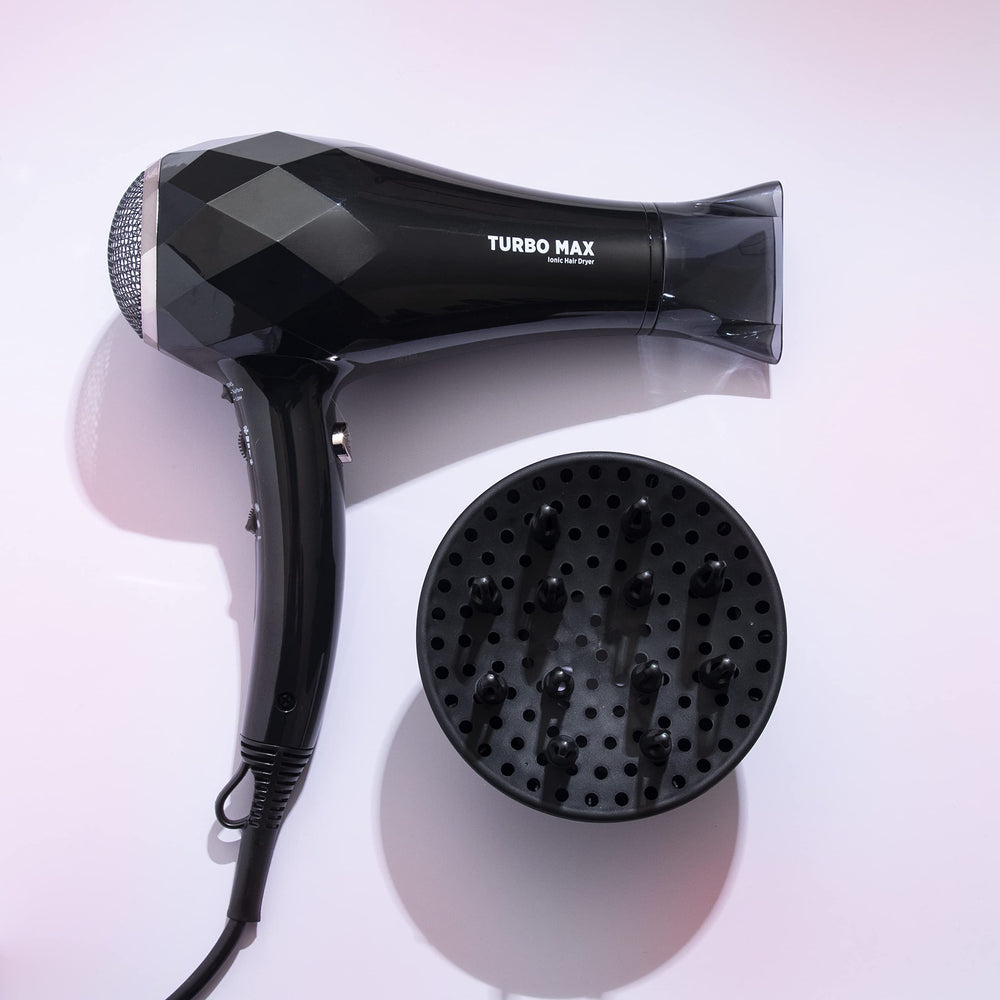 InStyler Turbo MAX Ionic Dryer with diffuser captures frizz reduction and moisture locking benefits