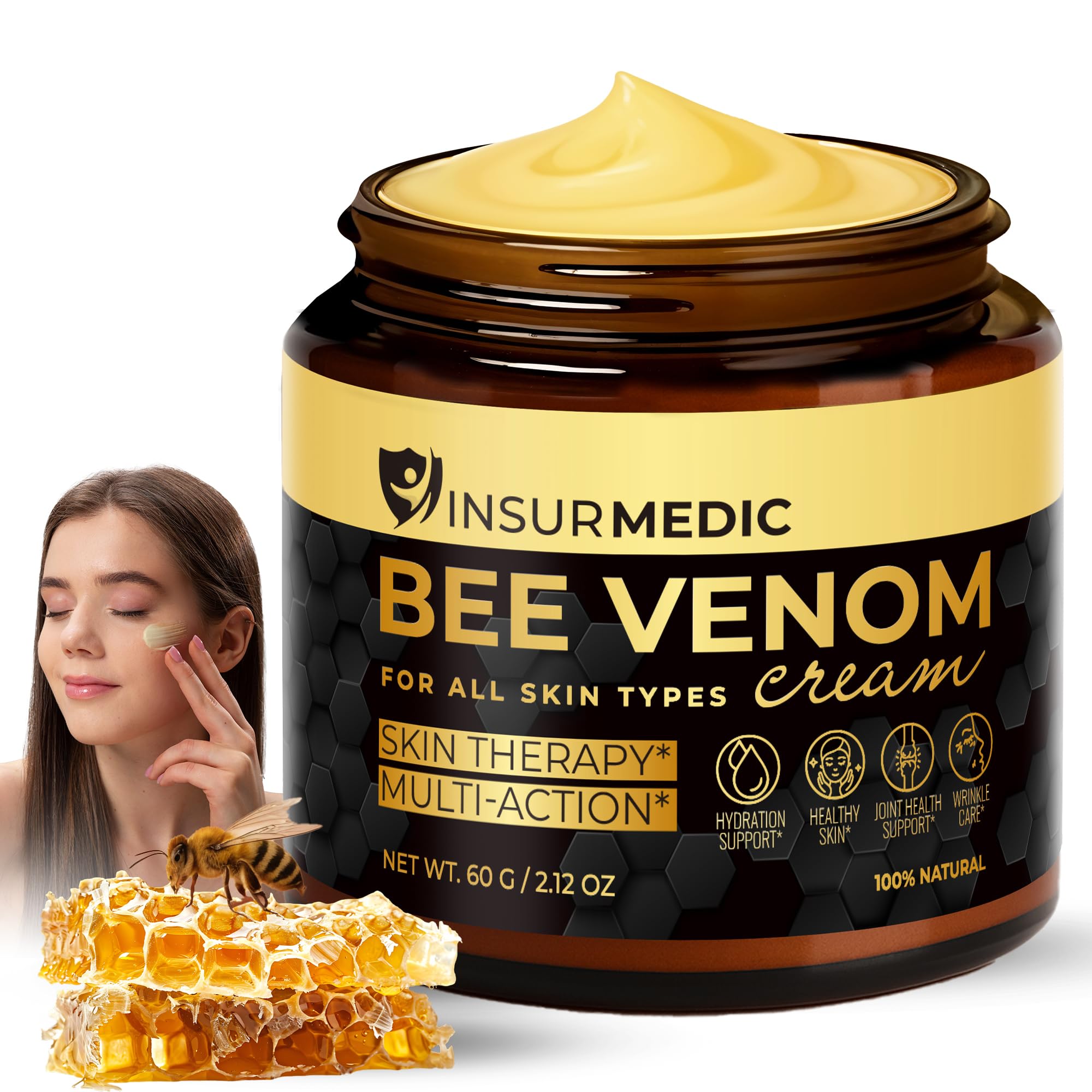 InsurMedic Bee Venom Cream bottle shows smooth daily skin care and potential joint relief