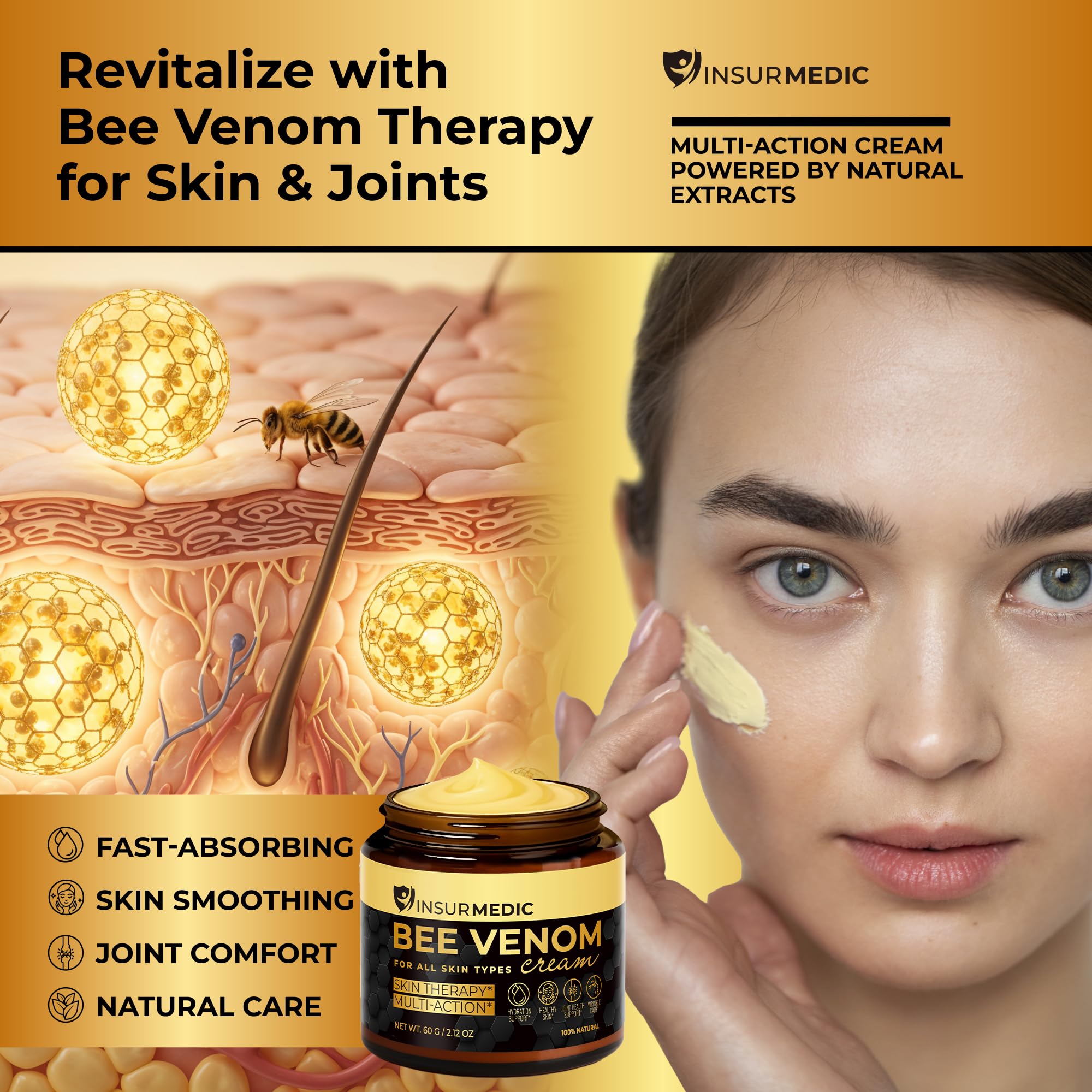 InsurMedic Bee Venom Cream texture during application reduces drag and feels light and non-greasy