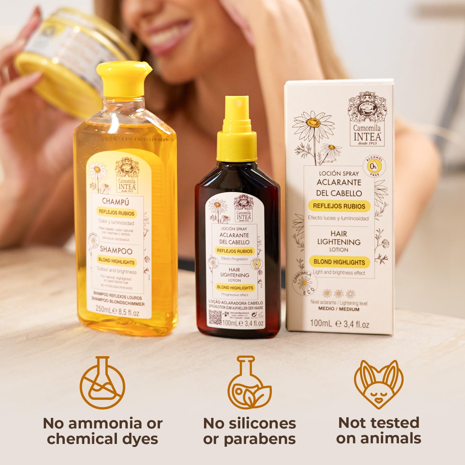 Intea Camomila sunlight-boosted lightening on sun-exposed hair