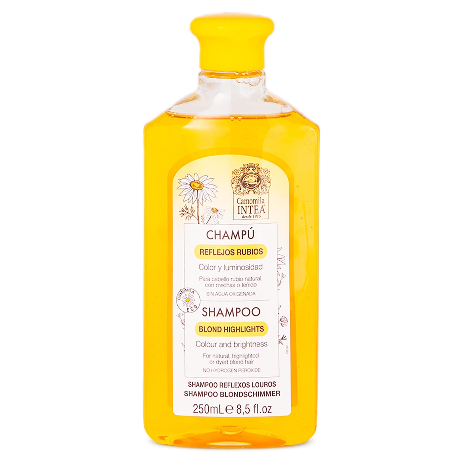 Intea Chamomile Shampoo bottle with a gentle brightening focal point for blonde hair.