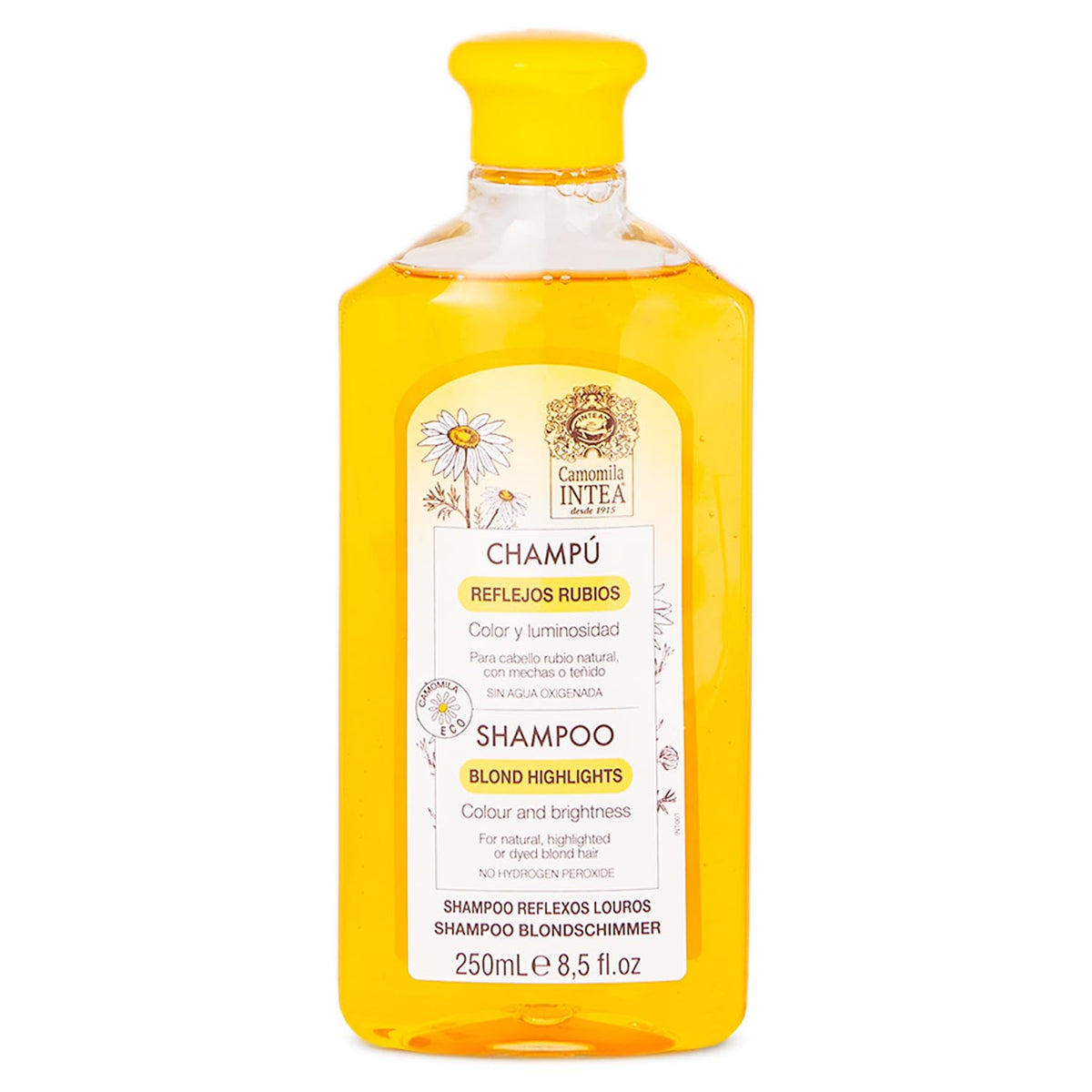 Intea Chamomile Shampoo bottle with a gentle brightening focal point for blonde hair.