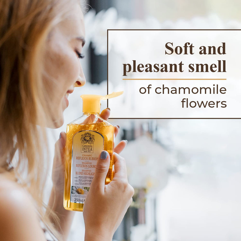 Dyed hair appears more vibrant after cleansing with Intea Chamomile Shampoo.