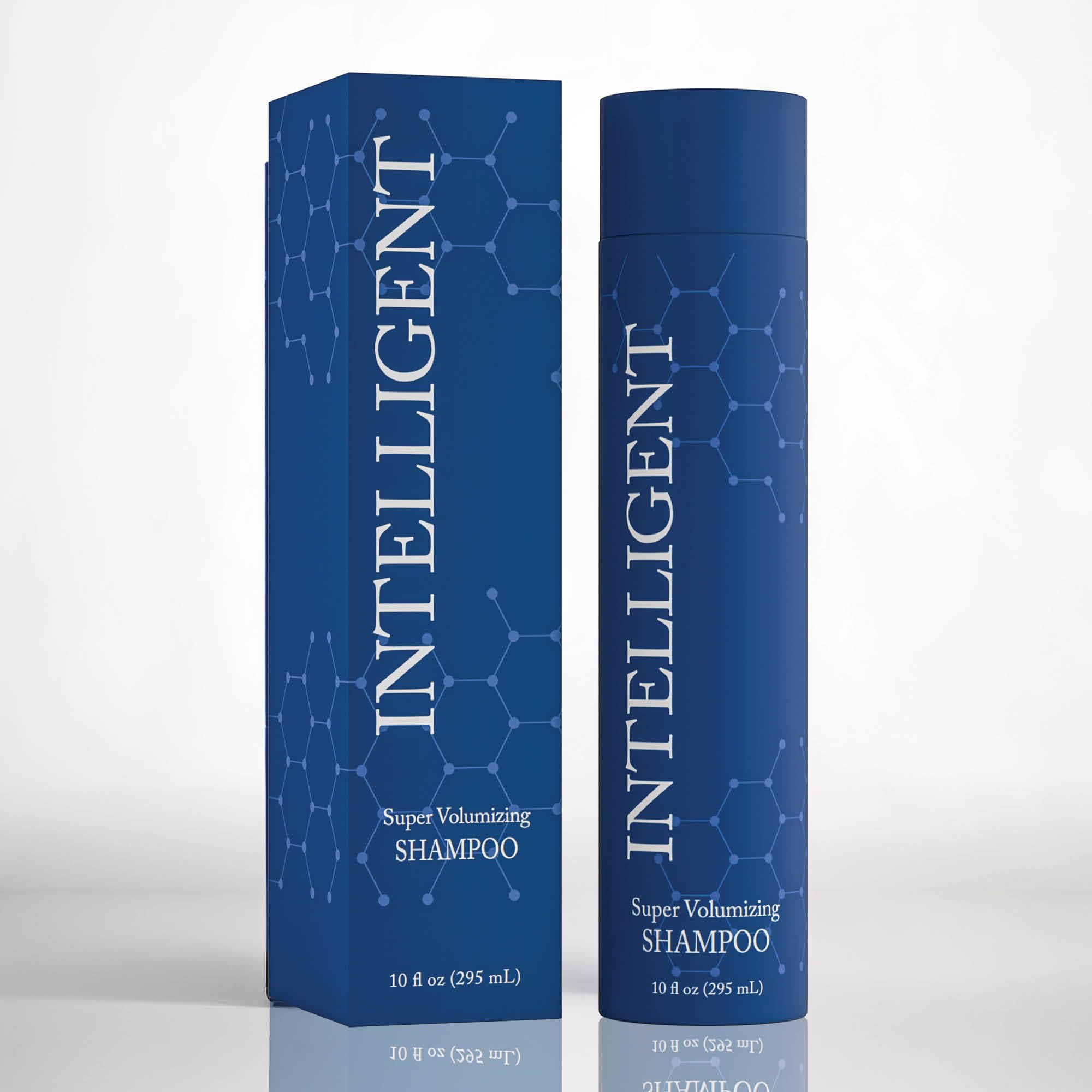 Intelligent Shop Super Volumizing Shampoo bottle front shows volume-boosting formula for fuller hair