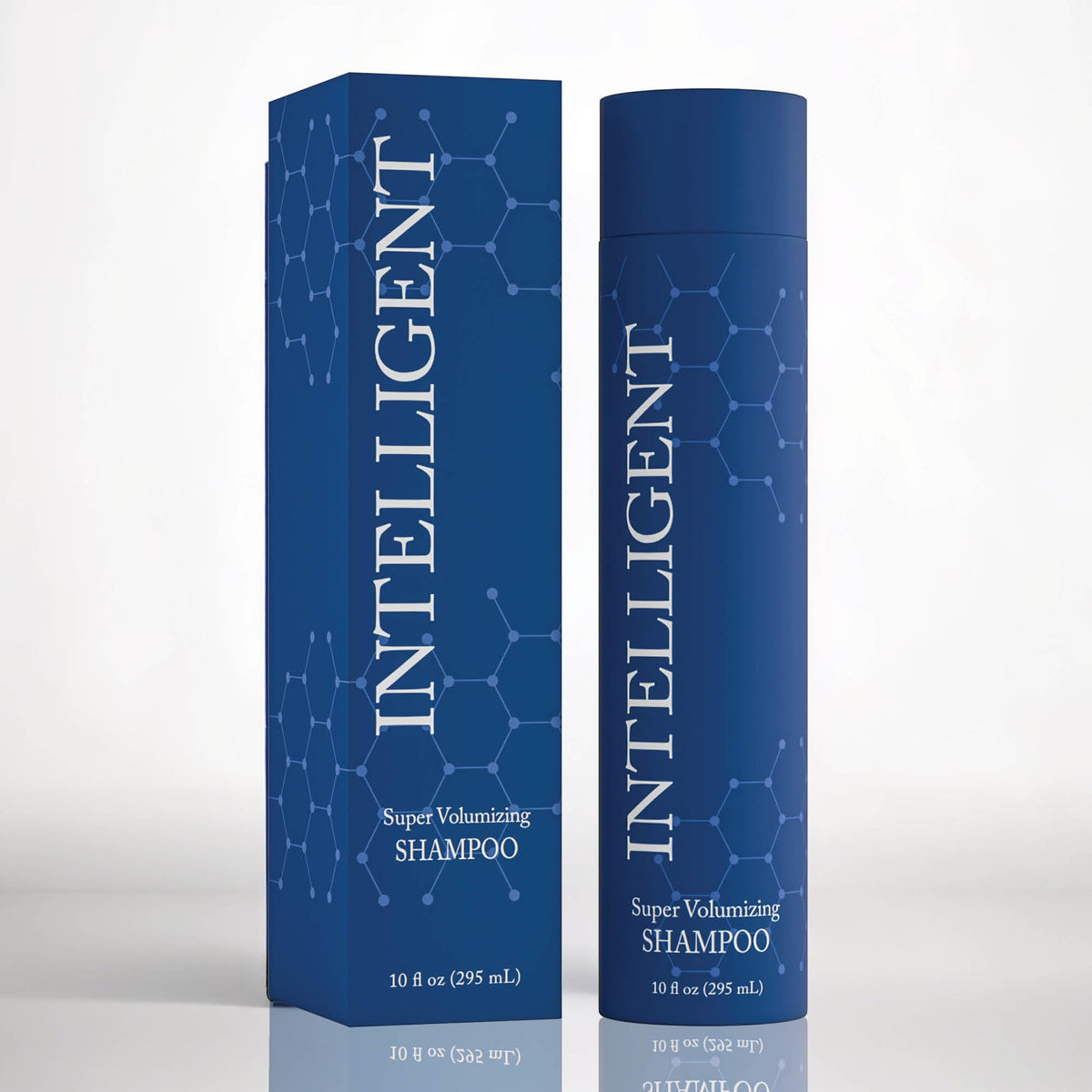 Intelligent Shop Super Volumizing Shampoo bottle front shows volume-boosting formula for fuller hair