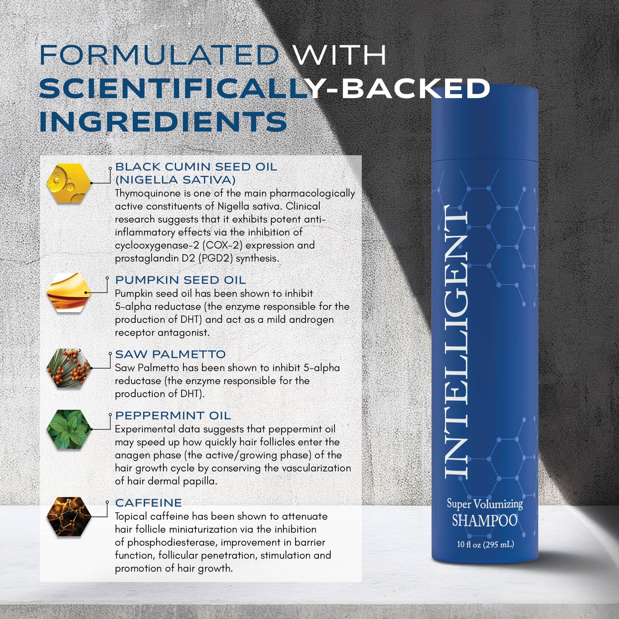 Intelligent Shop scalp massage image suggests a soothing routine with volumizing benefits