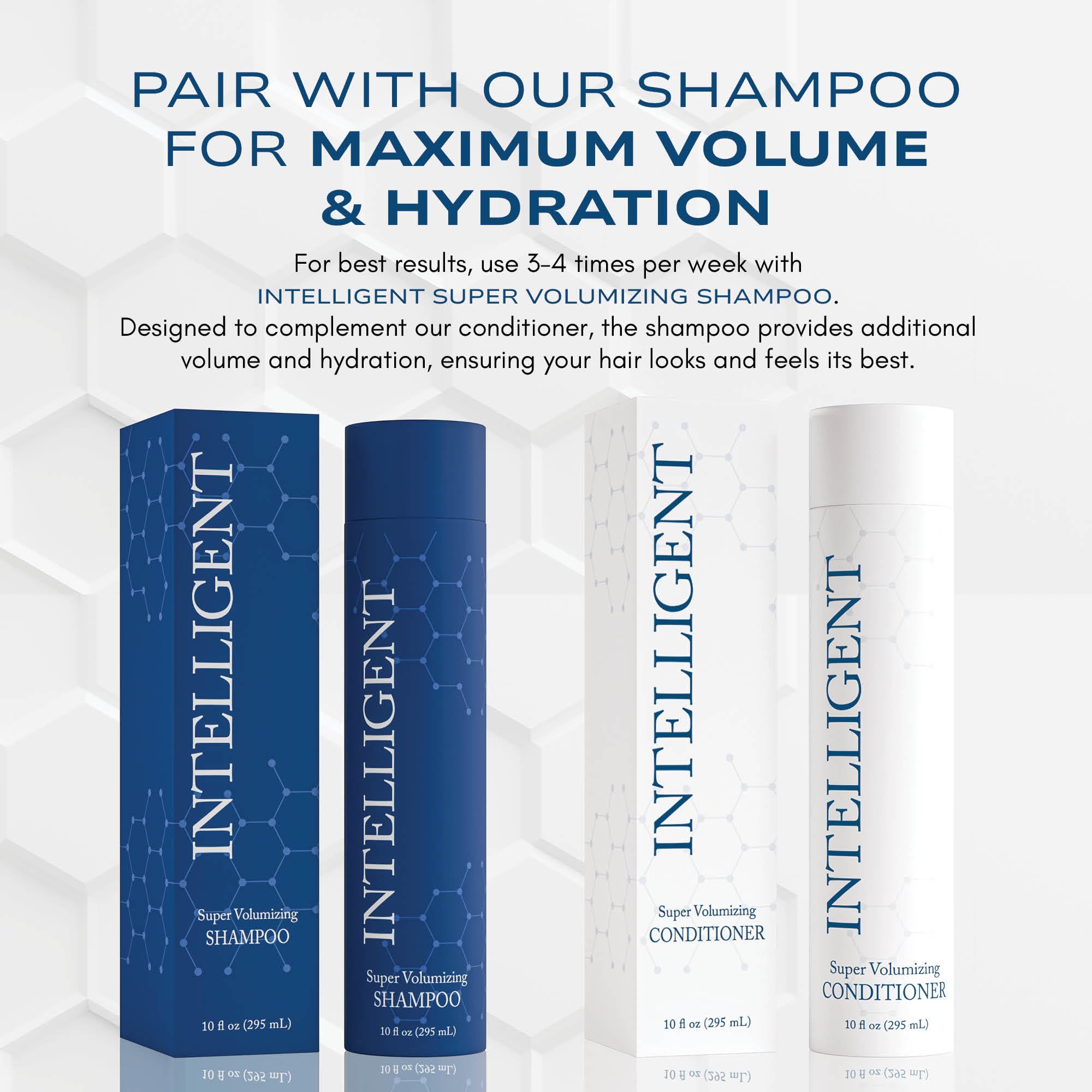 Bathroom shelf displays Intelligent conditioner as part of hair-care routine.