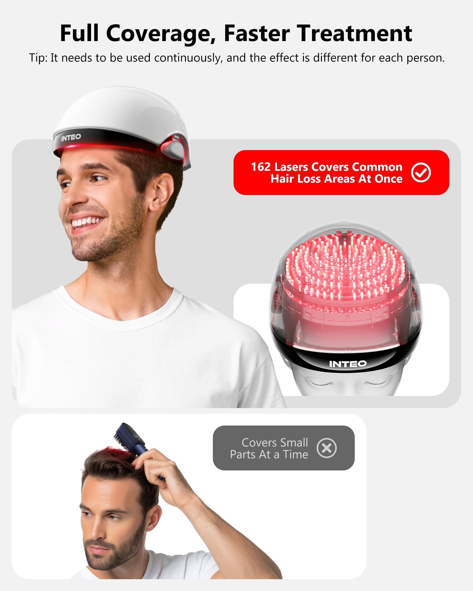 INTEO red light cap 162-lasers system provides even light distribution.