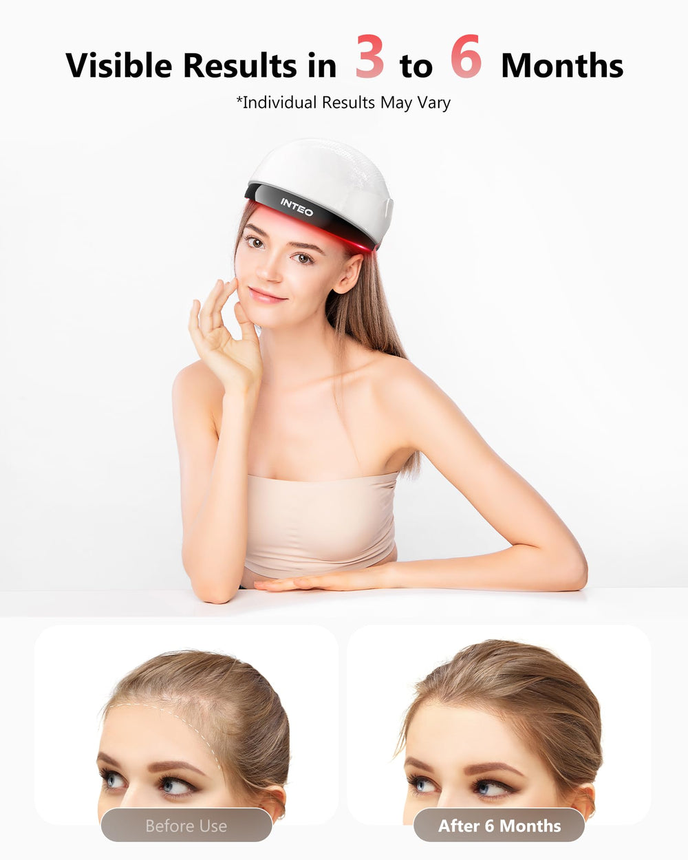 INTEO red light cap rechargeable battery enables cordless treatment anywhere.