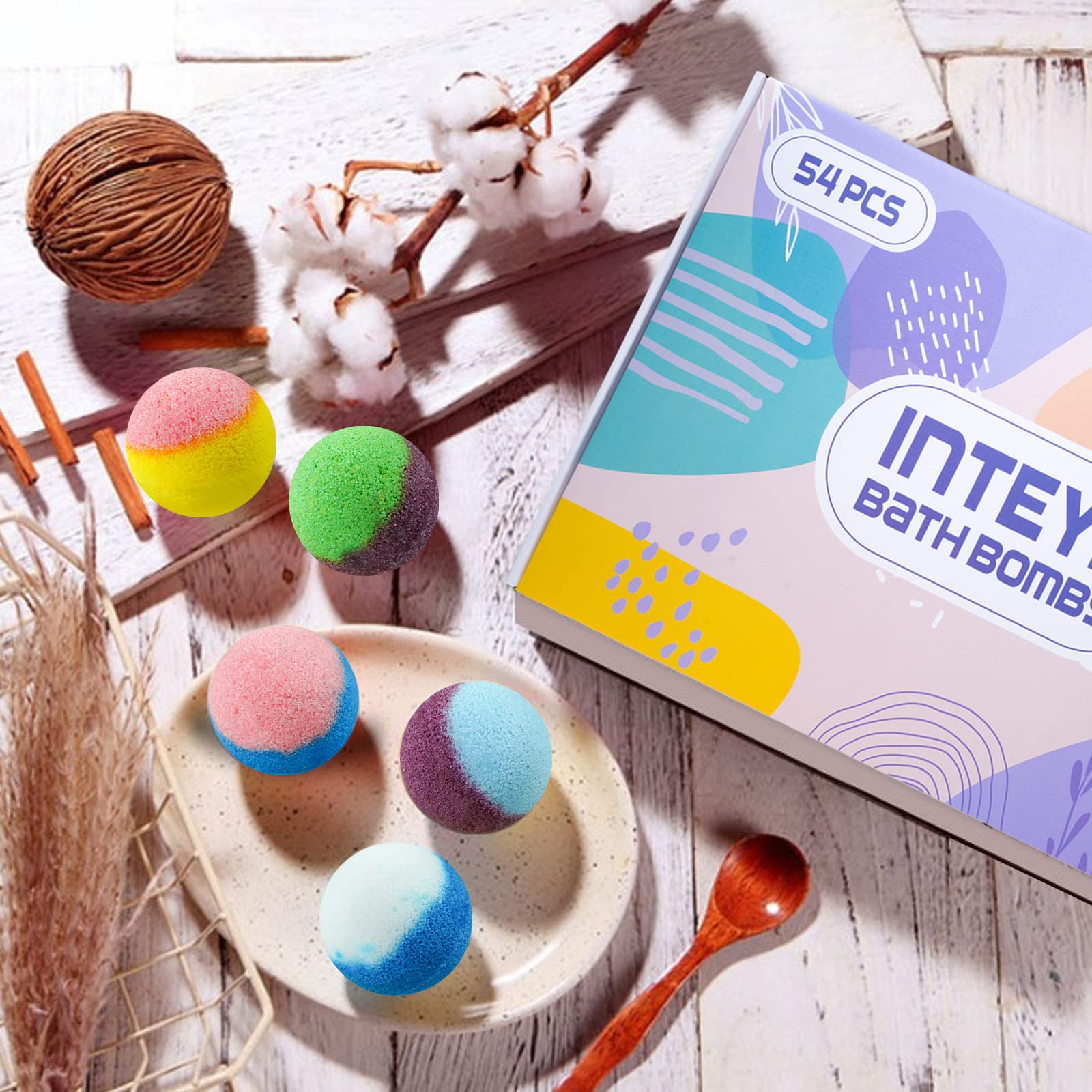 INTEYE luxury bath bombs gift box set showing six themed sets
