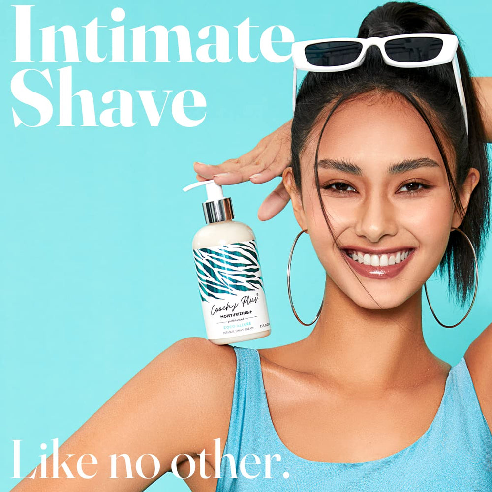 IntiMD Coochy Plus Coco Allure foam-dispense highlights creamy texture for smooth shave