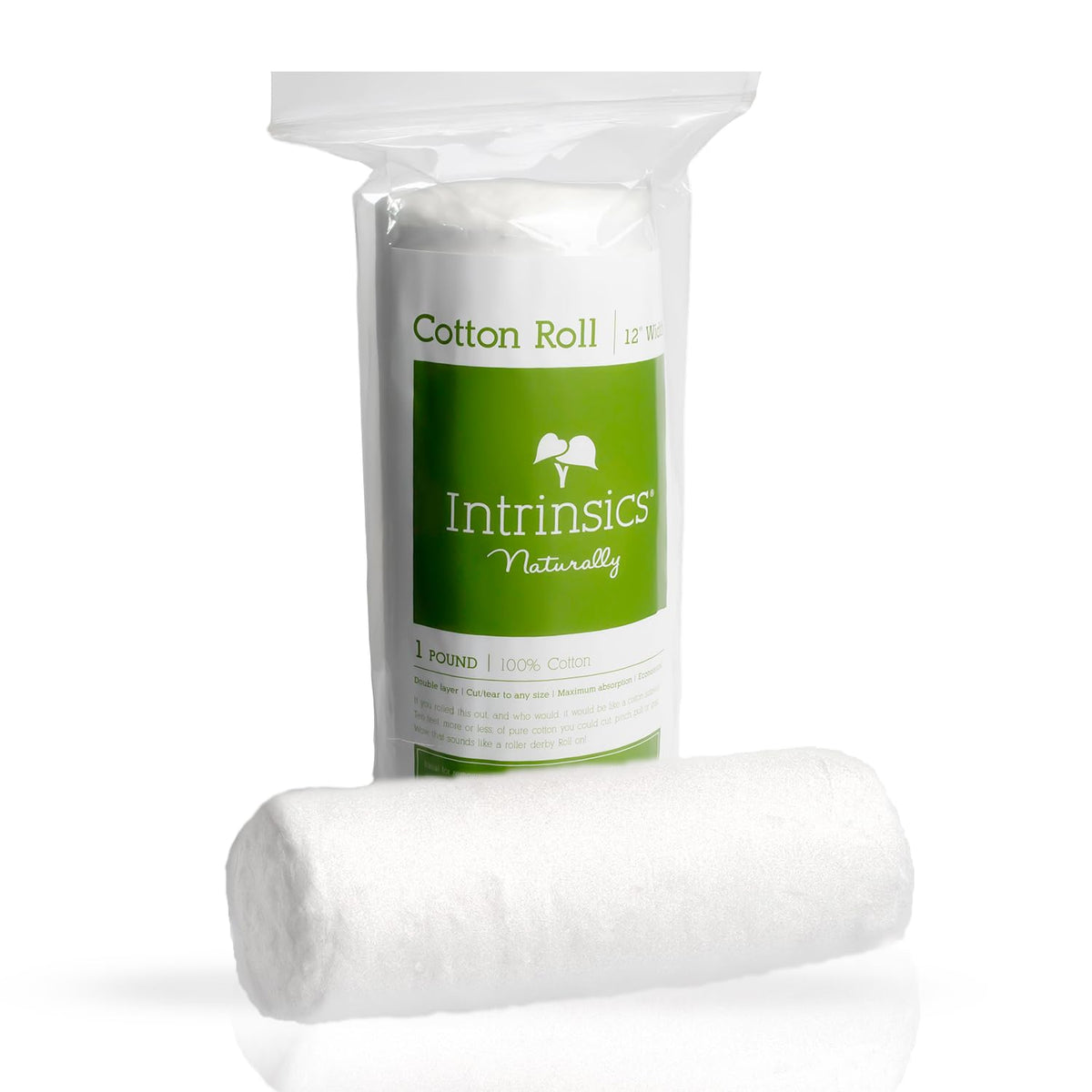 Intrinsics cotton roll 12in wide closeup highlighting premium absorbent cotton for skincare routines.