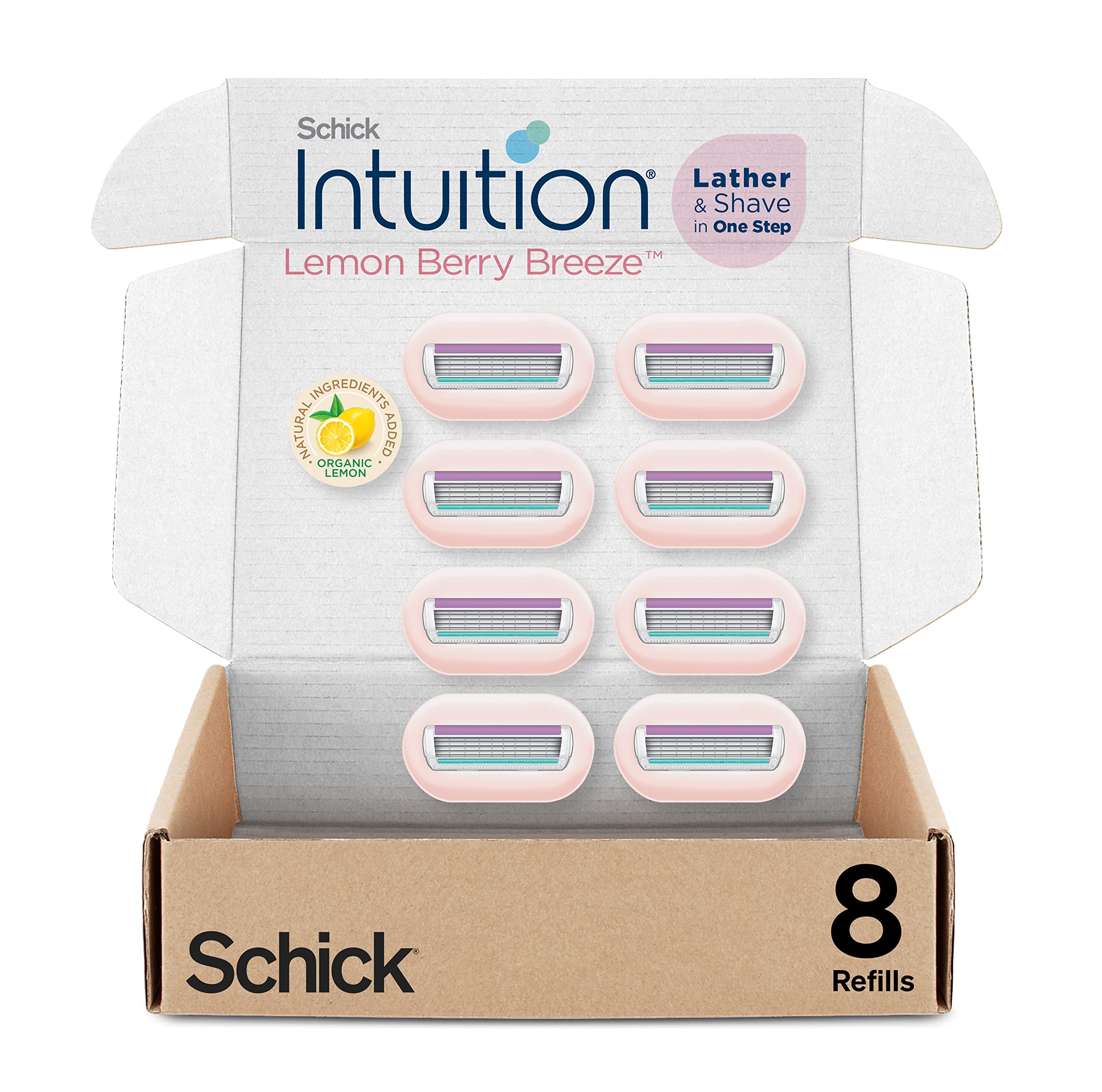 INTUITION lemon berry breeze refill pack for gel-free shaving convenience.