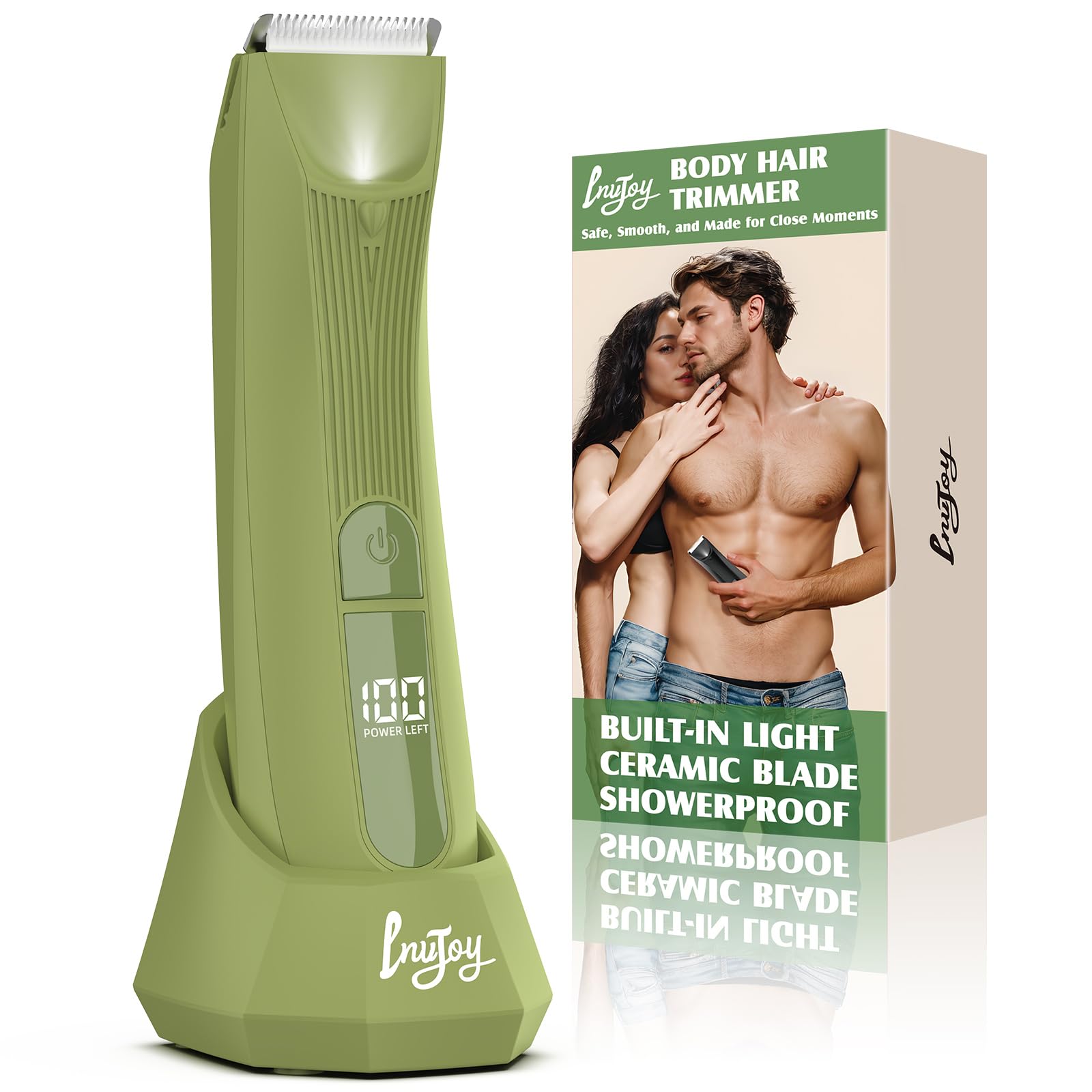 INVJOY pubic hair trimmer with built-in light for precise trimming.