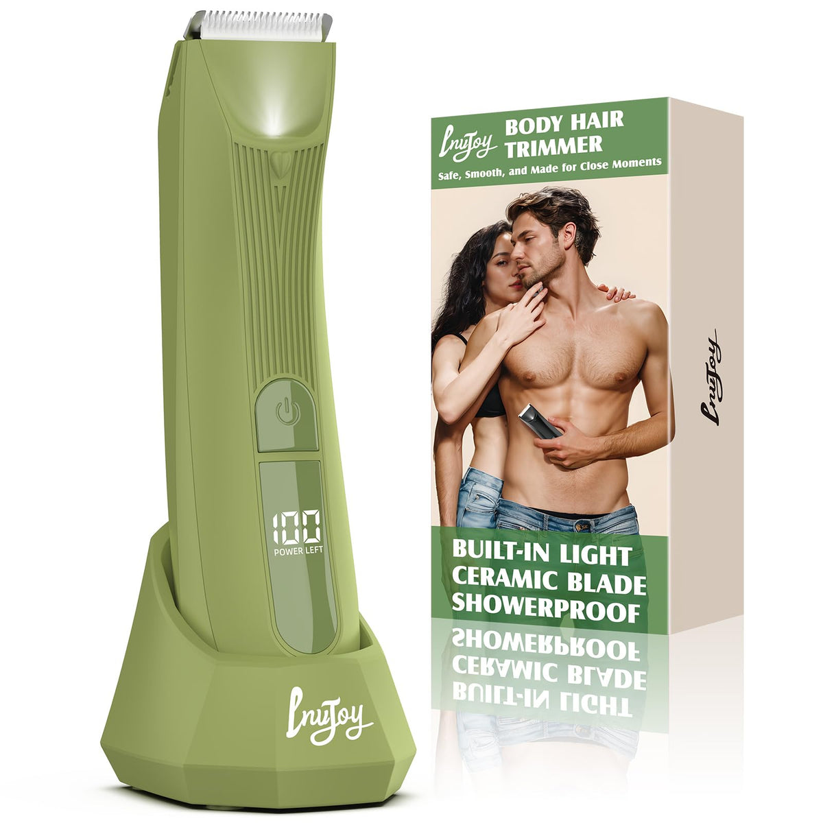 INVJOY pubic hair trimmer with built-in light for precise trimming.