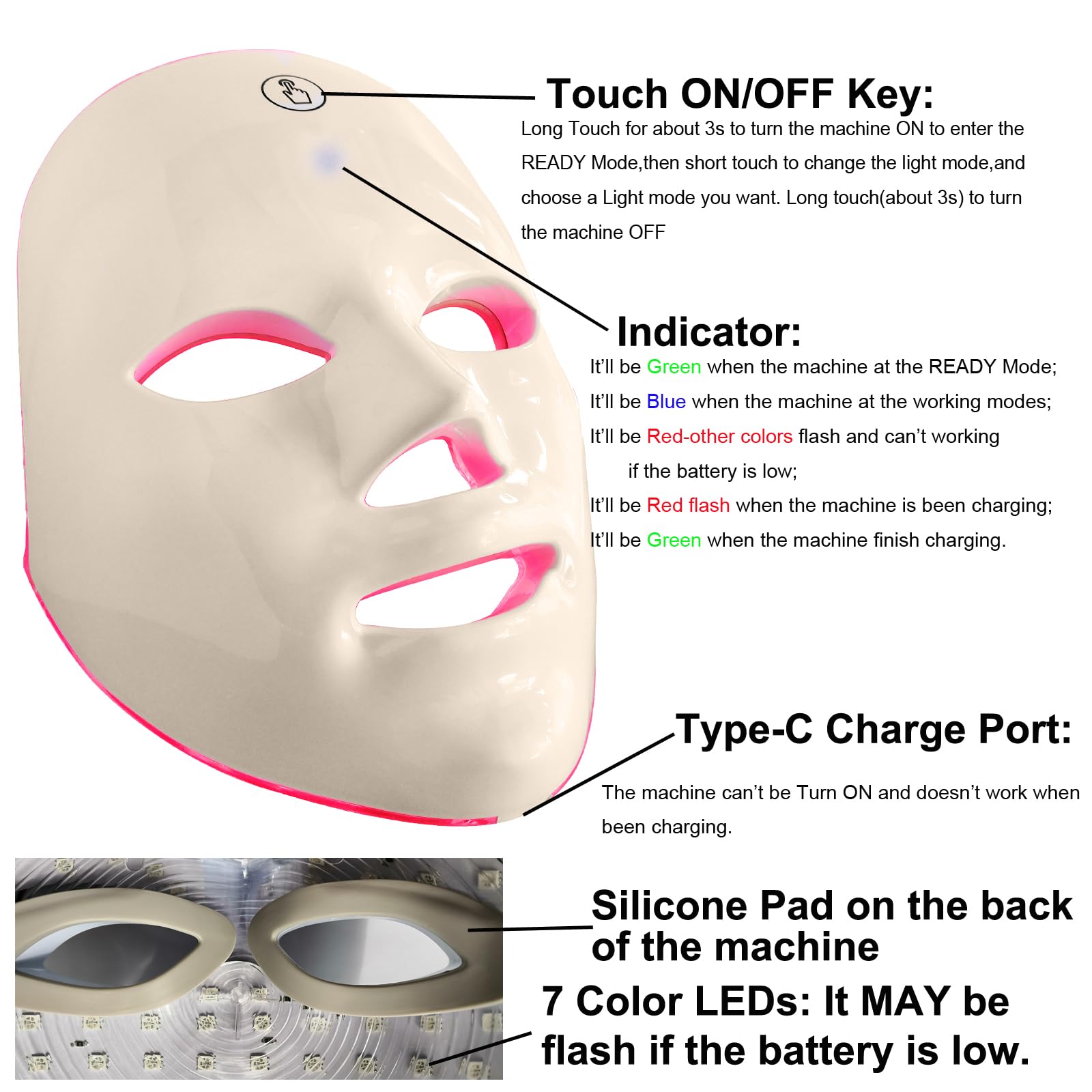 IOBTY maize-yellow rechargeable mask with USB cable for cordless use