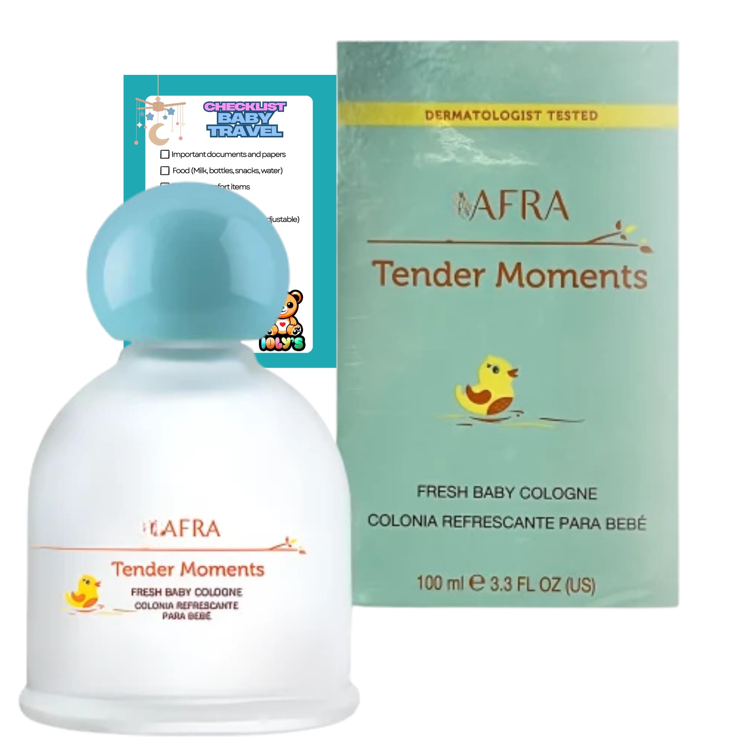 Ioly's Tender Moments Baby Cologne bottle shows a gentle daily refresh for newborns.