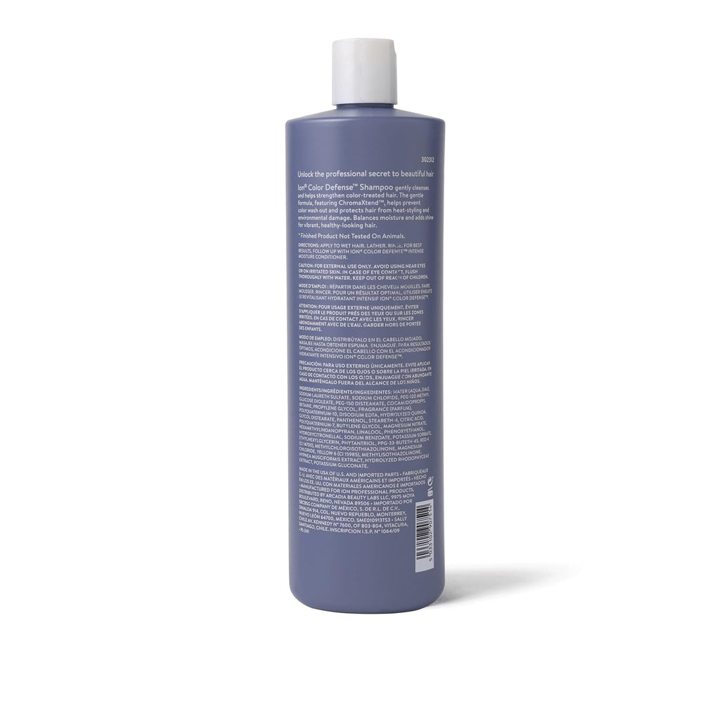 ion Color Defense Shampoo label closeup, vegan formula highlighted