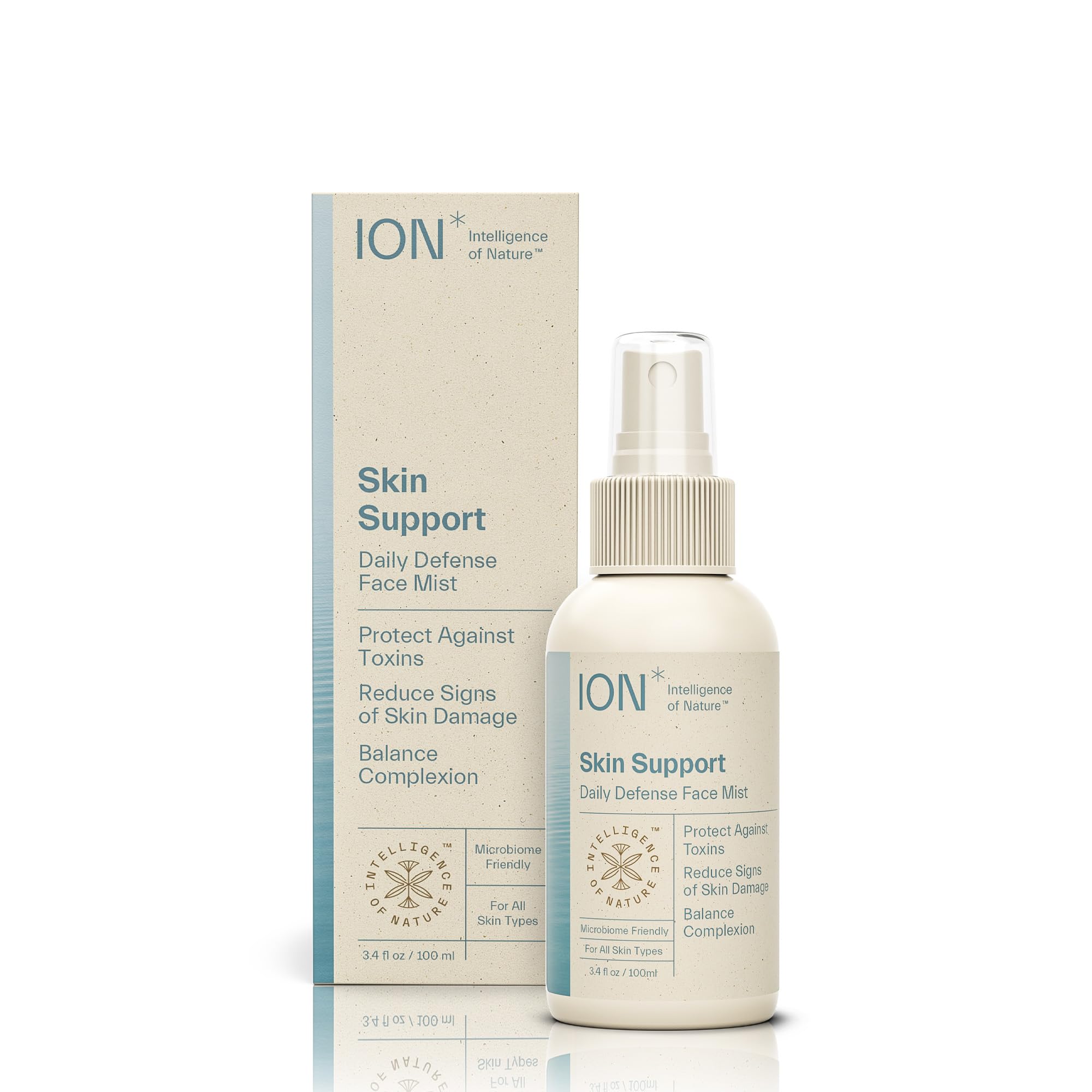 ION* Skin Support Face Mist bottle close-up delivering refreshing hydration.