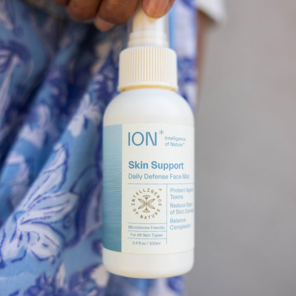 ION* Face Mist being dispensed from a pump for quick refreshment.