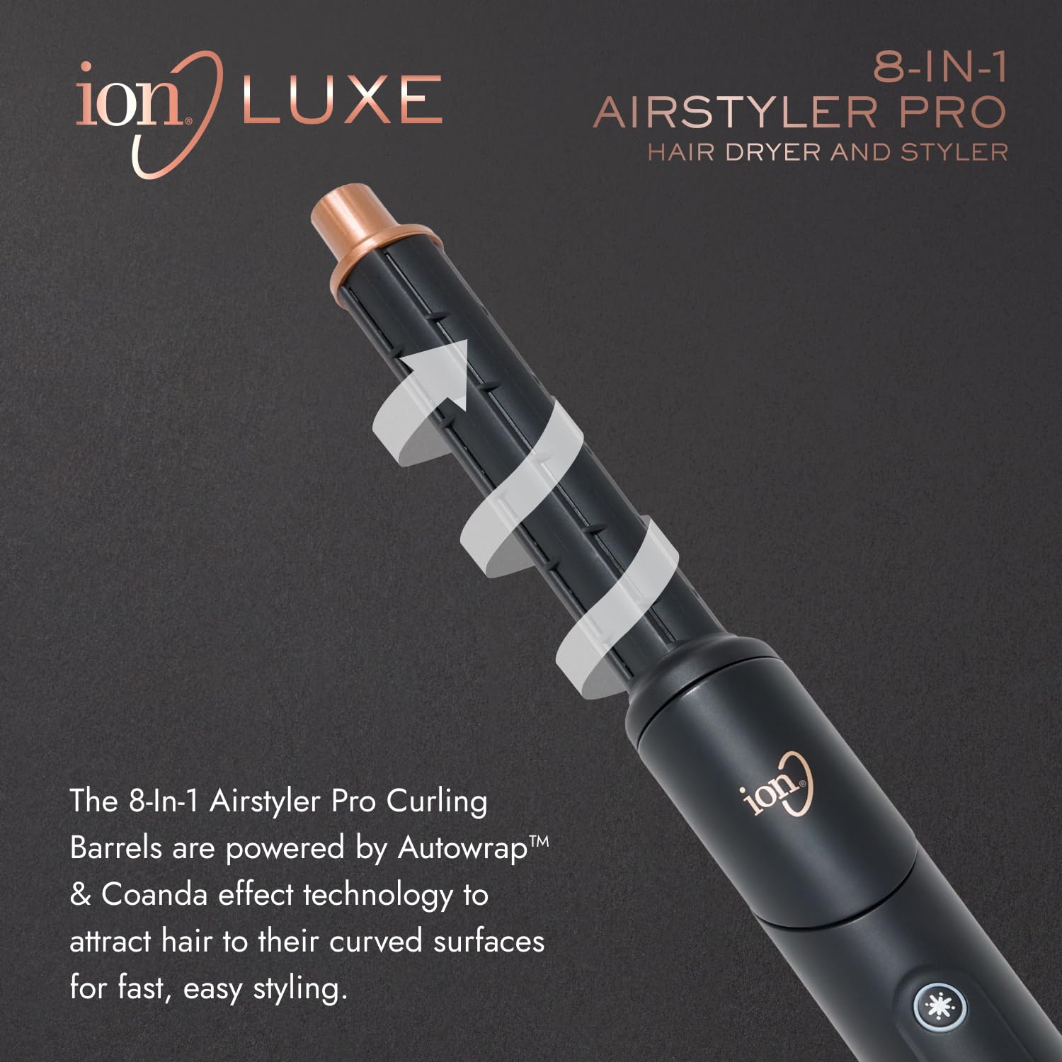 ion Luxe 8In1 Airstyler Pro smoothing brush for sleek finishes