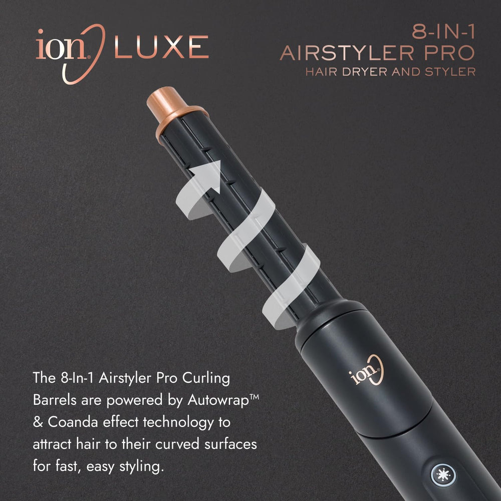 ion Luxe 8In1 Airstyler Pro smoothing brush for sleek finishes