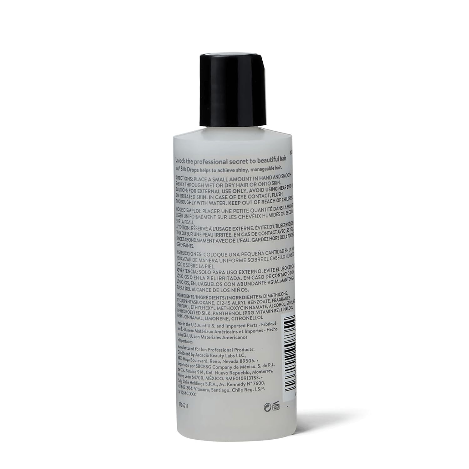 Ion Silk Drops close-up on hair delivering shine and silky softness.