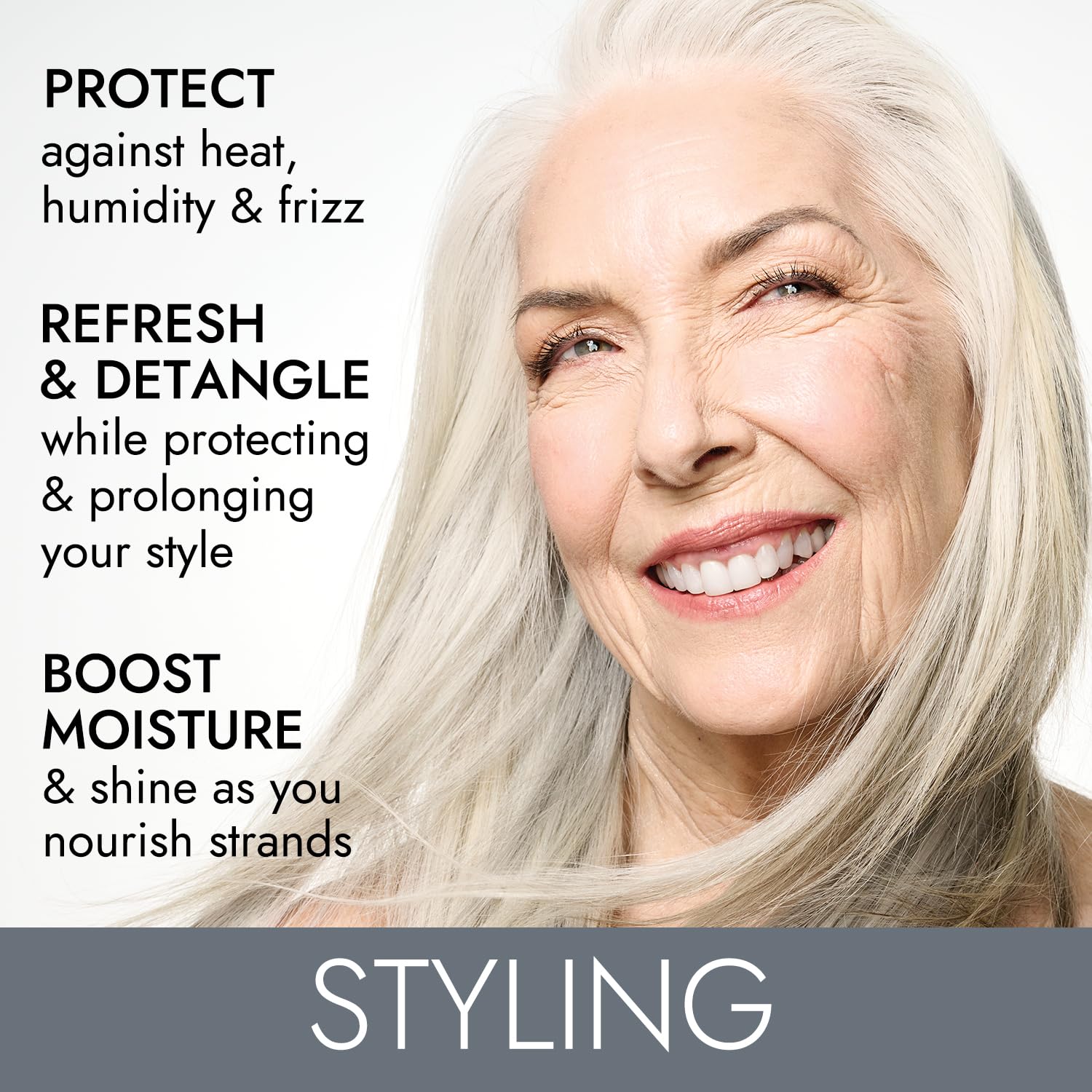 Ion Silk Drops silk protein-infused formula on hair strands for protective smoothness.