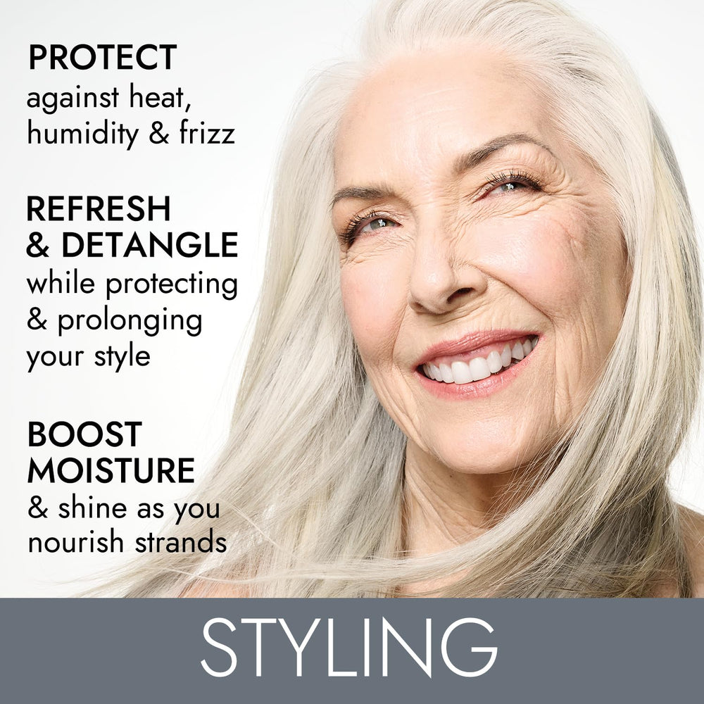 Ion Silk Drops silk protein-infused formula on hair strands for protective smoothness.