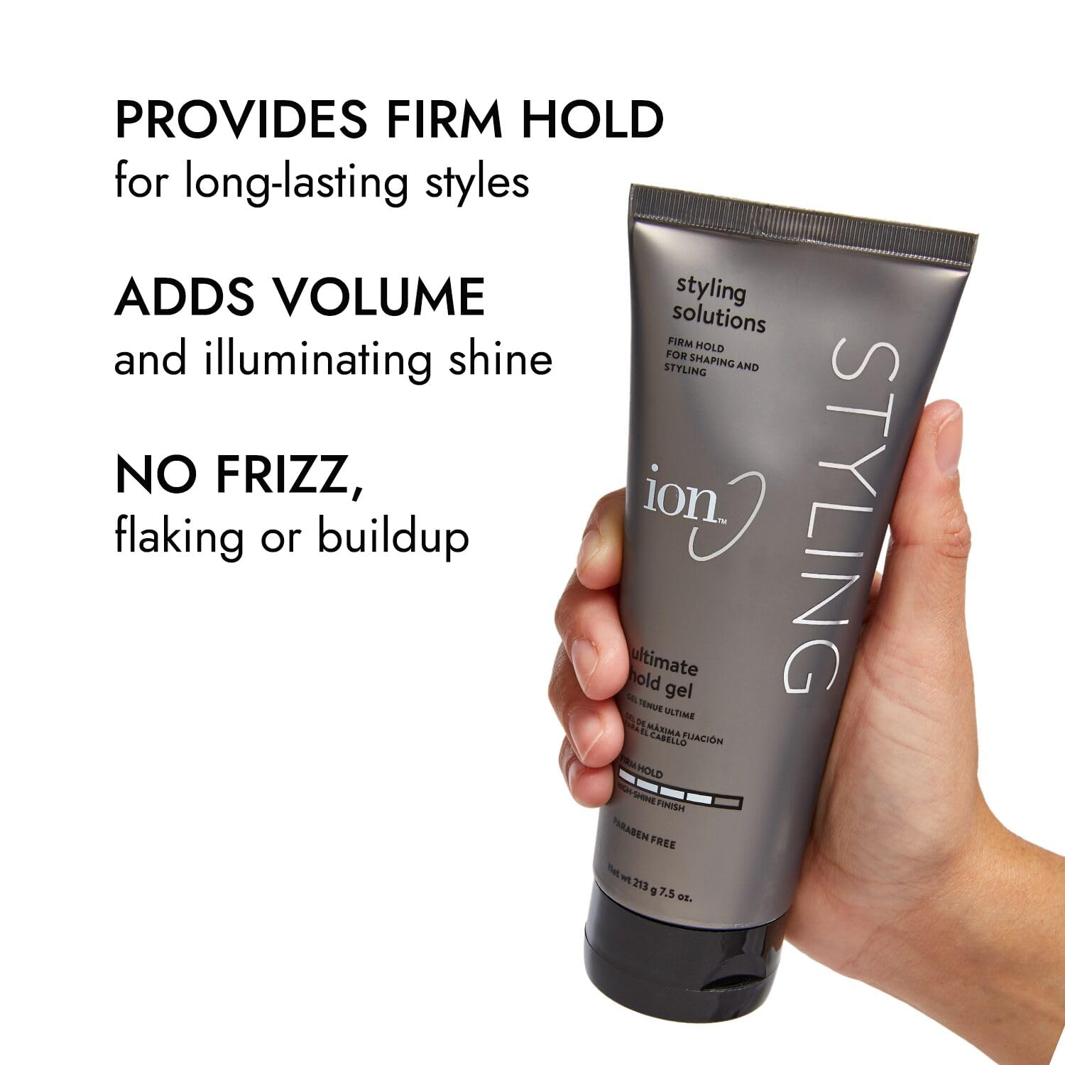 Ion Styling Solutions Ultimate Hold Gel dispense shows easy, precise application for styling control.
