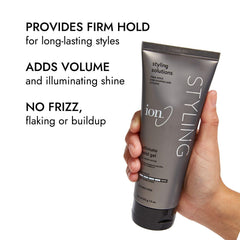Ion Styling Solutions Ultimate Hold Gel dispense shows easy, precise application for styling control.