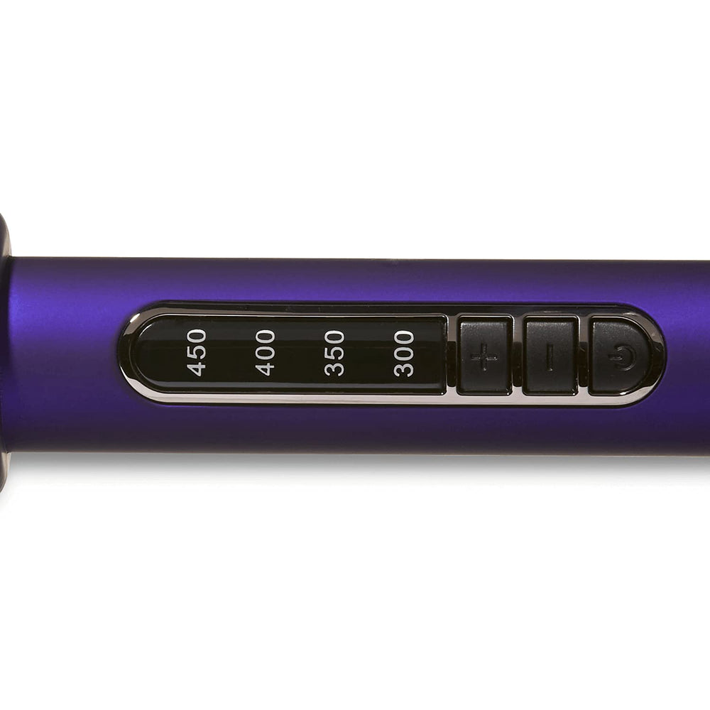 Ion Titanium Pro Curling Iron heat settings image demonstrates precise 450°F control for versatile styling.