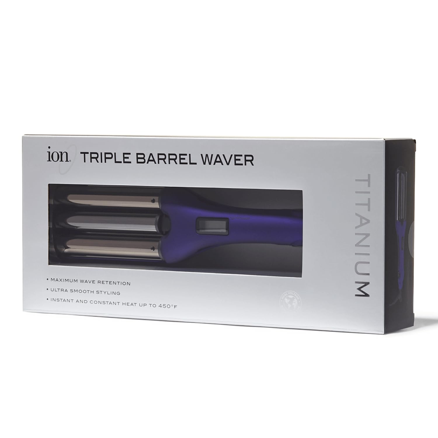 Ion Titanium Triple Barrel Waver LCD display demonstrates precise temperature control.