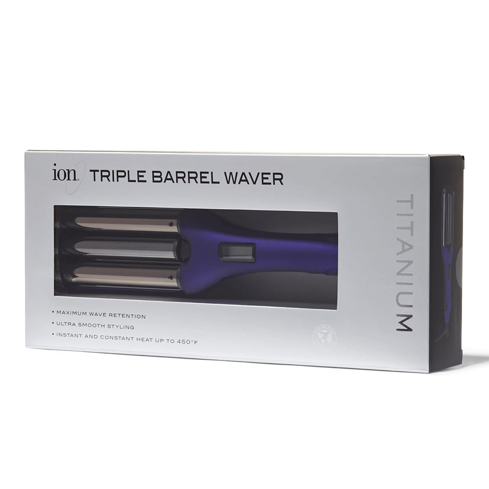 Ion Titanium Triple Barrel Waver LCD display demonstrates precise temperature control.