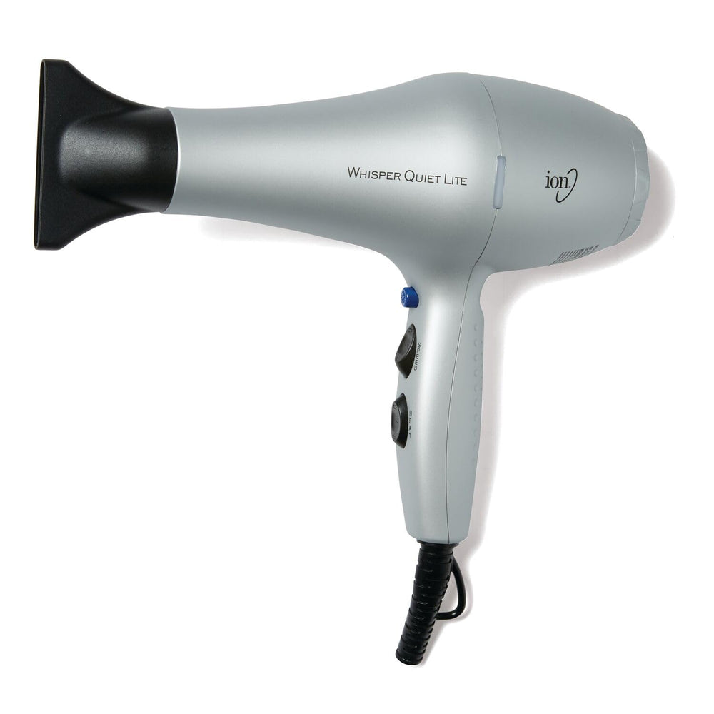 Ion Whisper Quiet Lite dryer side view showcases compact power for travel-friendly drying.