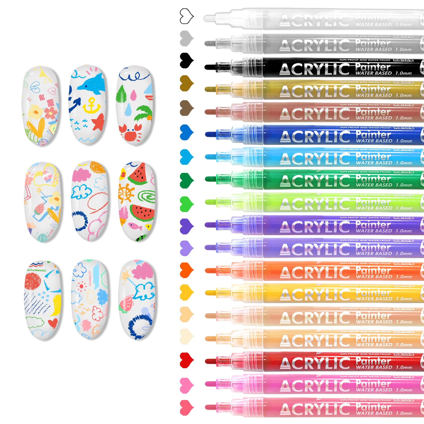 IONSGAKO 18-color nail art pens set showcasing vibrant tips for DIY nail designs