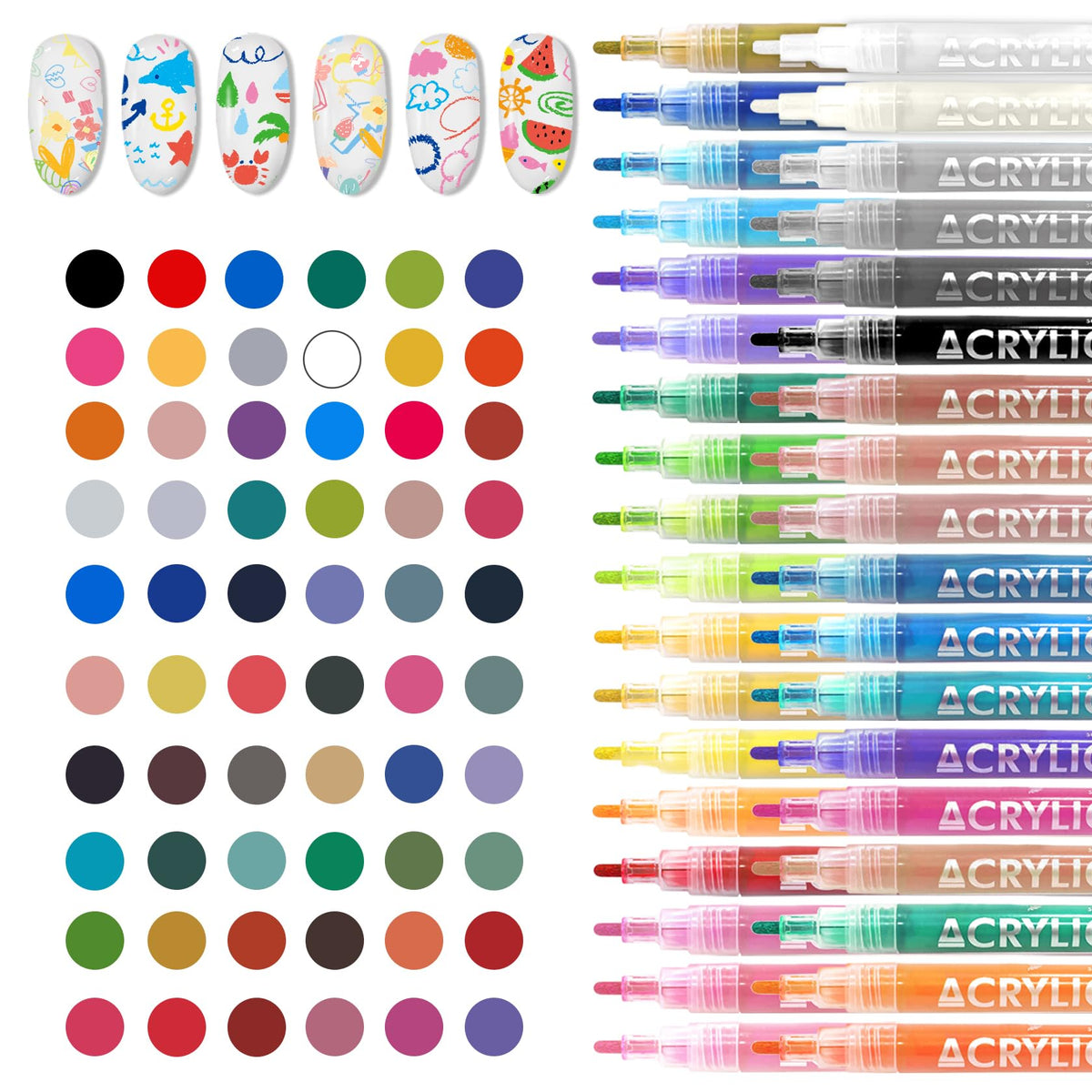 IONSGAKO 60 colors nail art pens set front view for versatile DIY designs