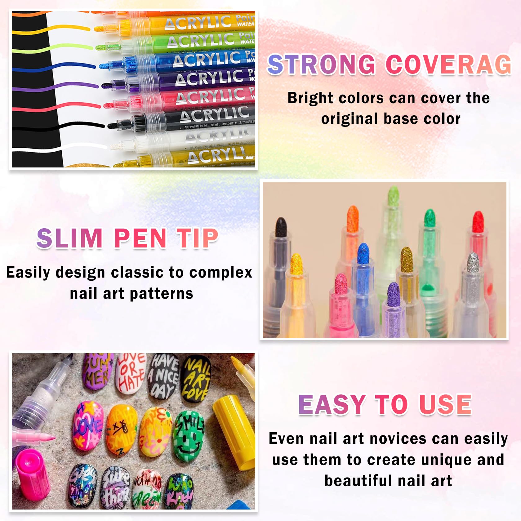 IONSGAKO nail art pens quick-dry finish enables fast, mess-free decorating