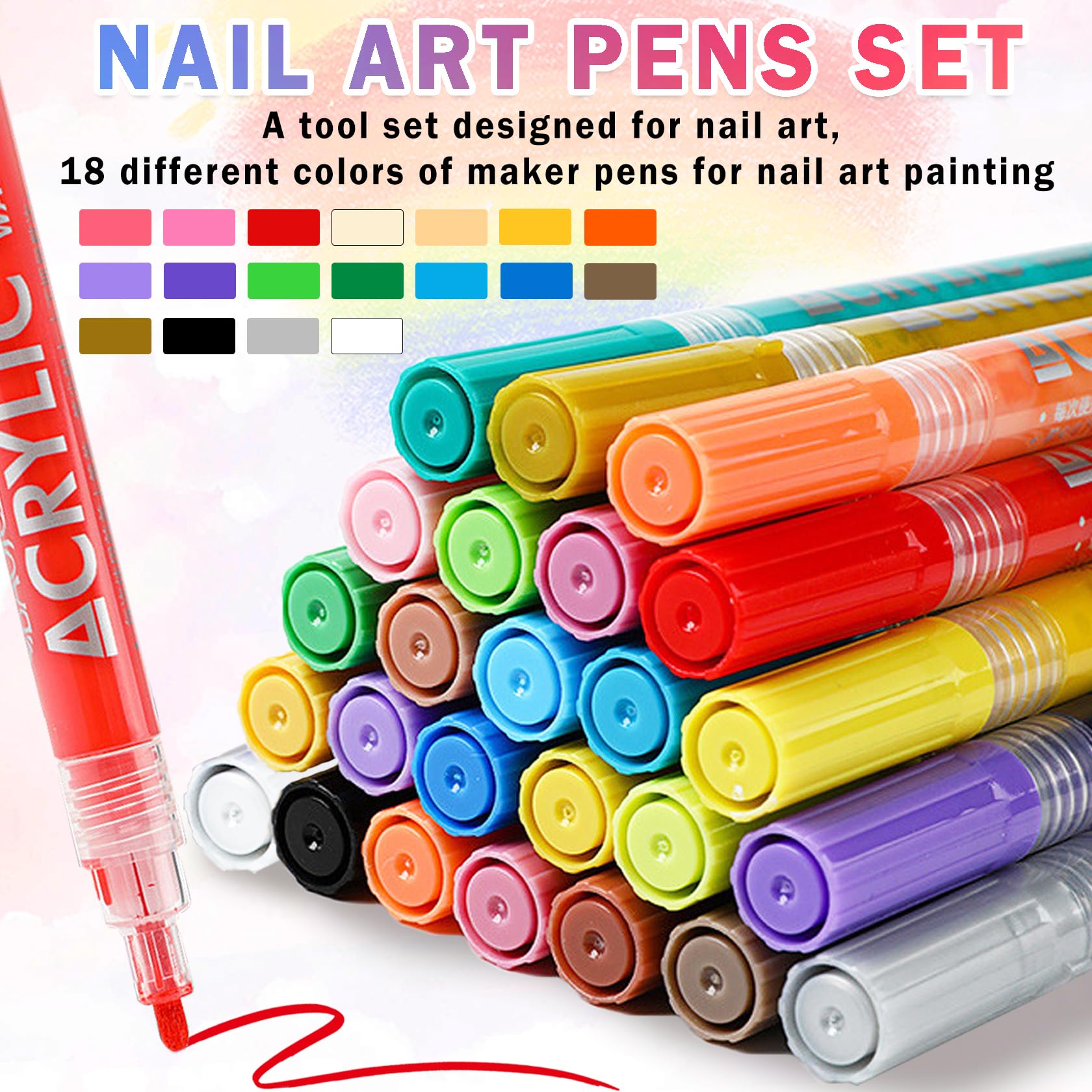 IONSGAKO nail art pens for drawing patterns and precise lines in home manicures