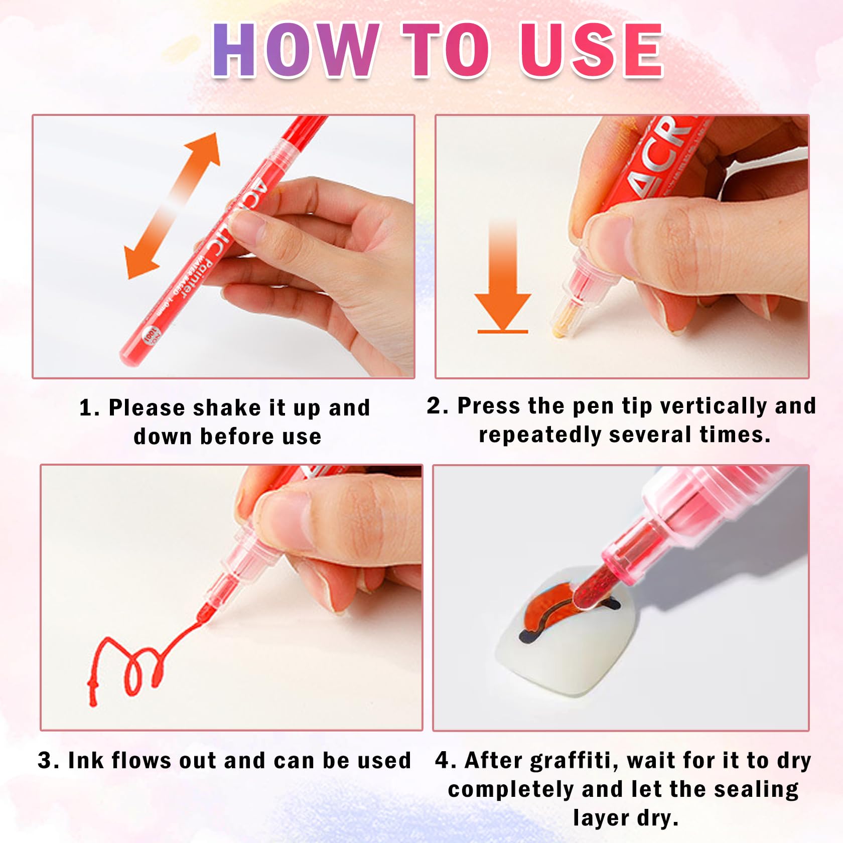 IONSGAKO nail art pens tips with shake-before-use guidance for reliable ink flow