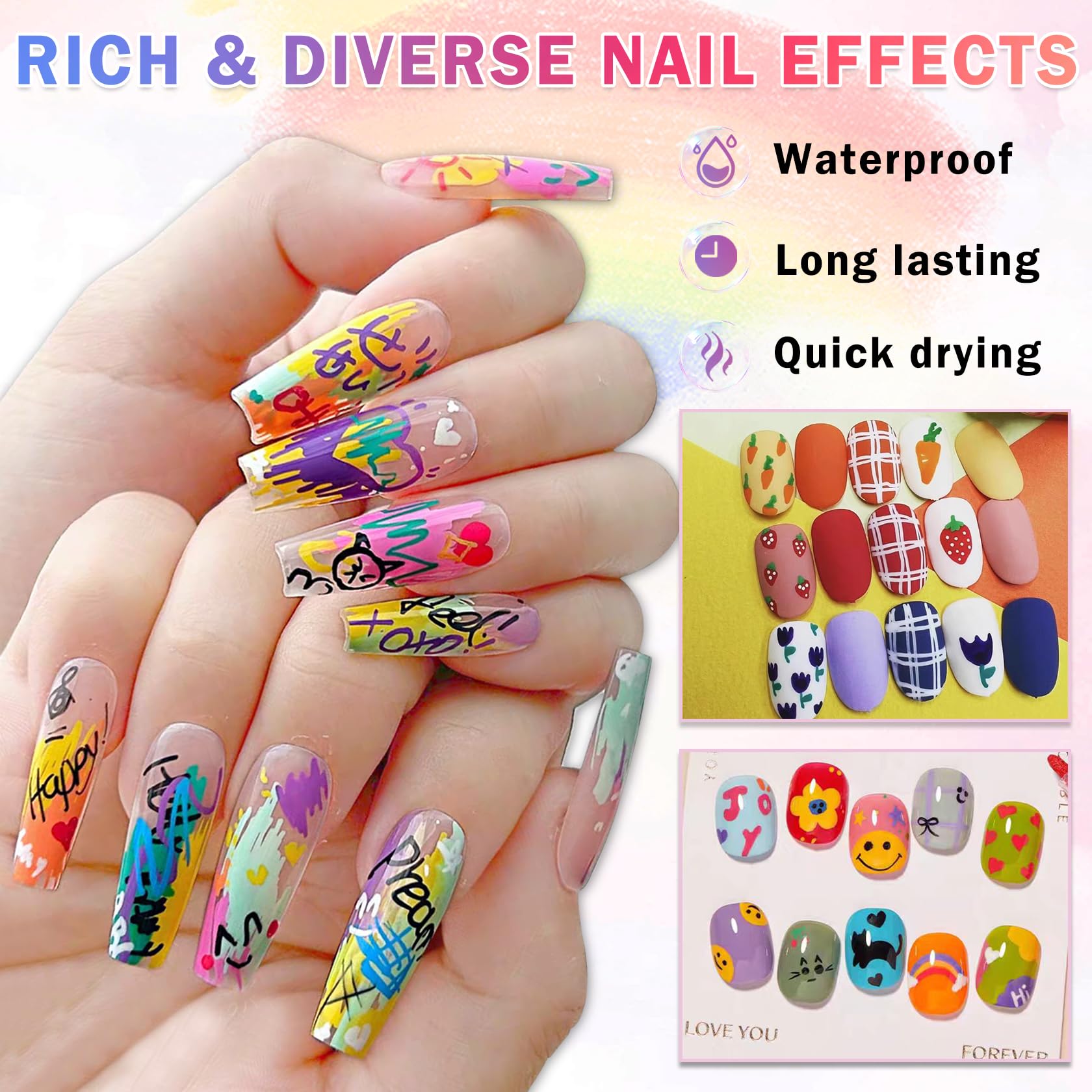IONSGAKO nail art pens for home DIY projects demonstrating easy application
