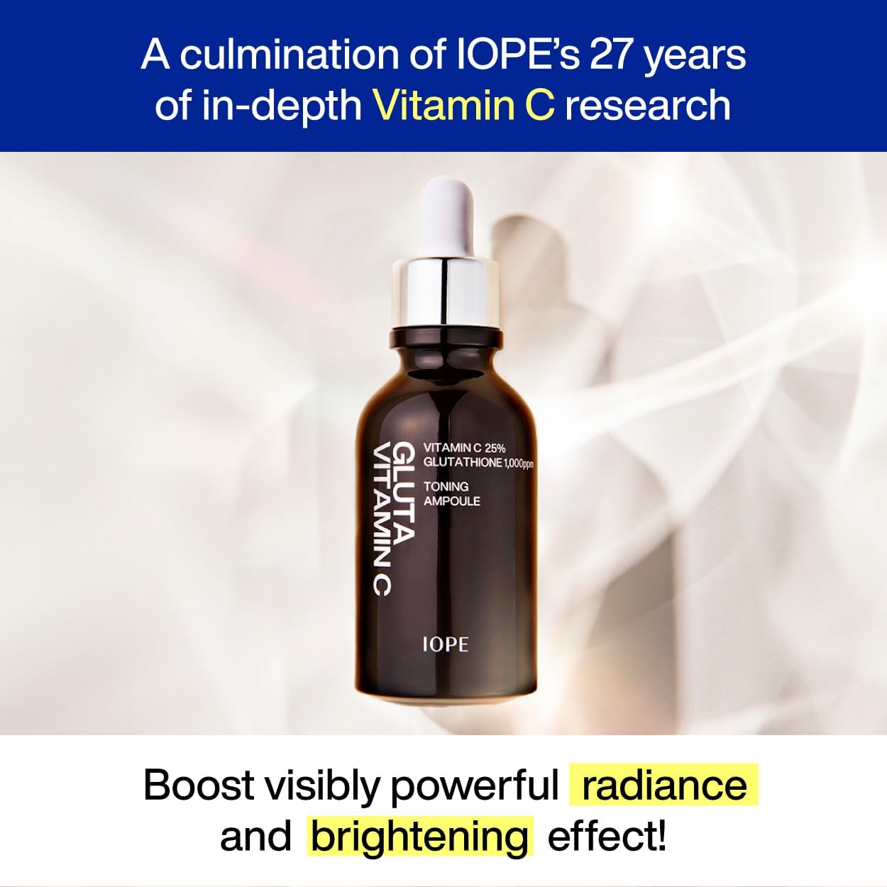 IOPE Gluta Vitamin C Serum ingredients visual with glutathione and vitamin C.