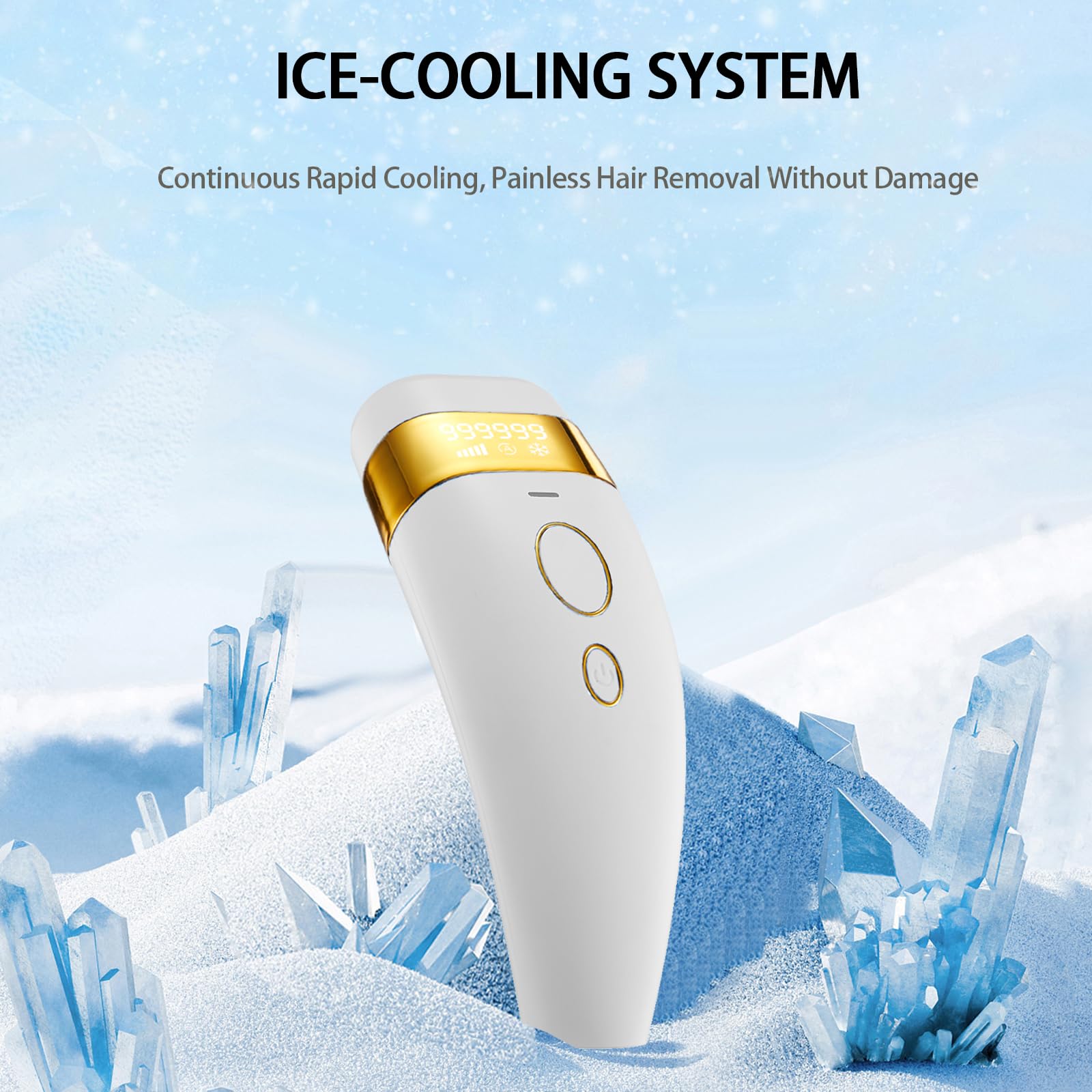 Iouniya laser hair removal device on leg; at-home hair reduction option.