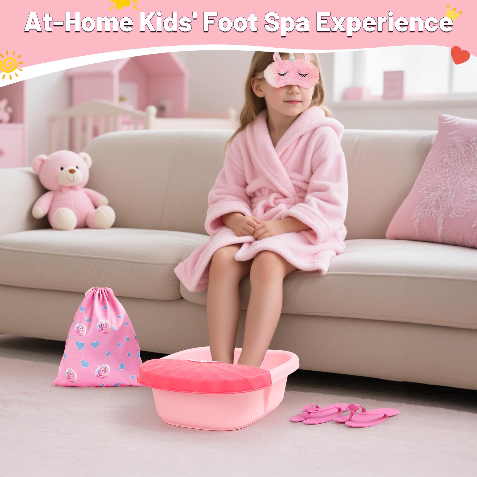 IPOOLTENG Kids Foot Spa Kit safety features include splash guard and non-slip base.