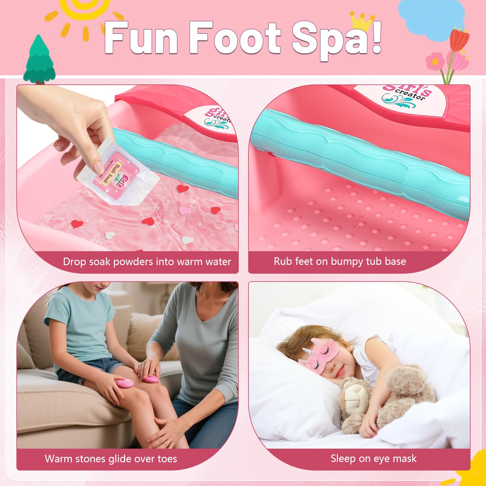 IPOOLTENG Kids Foot Spa Kit slippers included help kids feel pampered.