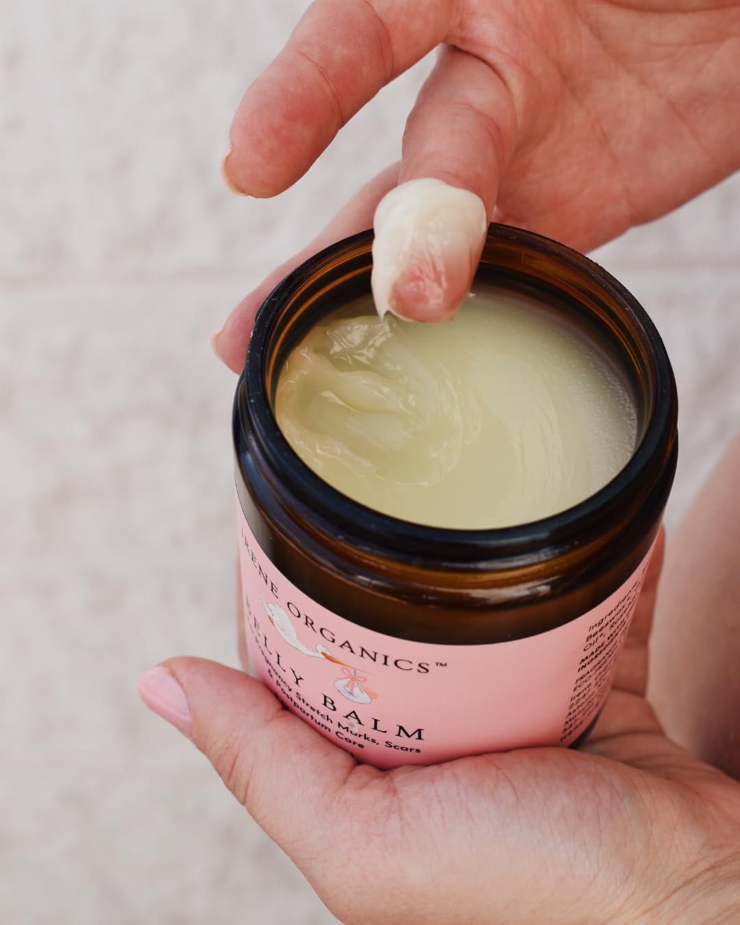 Eco glass jar packaging of Irene Organics belly butter