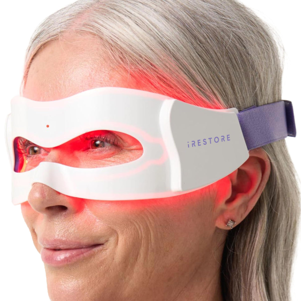iRestore eye mask front view showcasing 180 LEDs for targeted light therapy around eyes