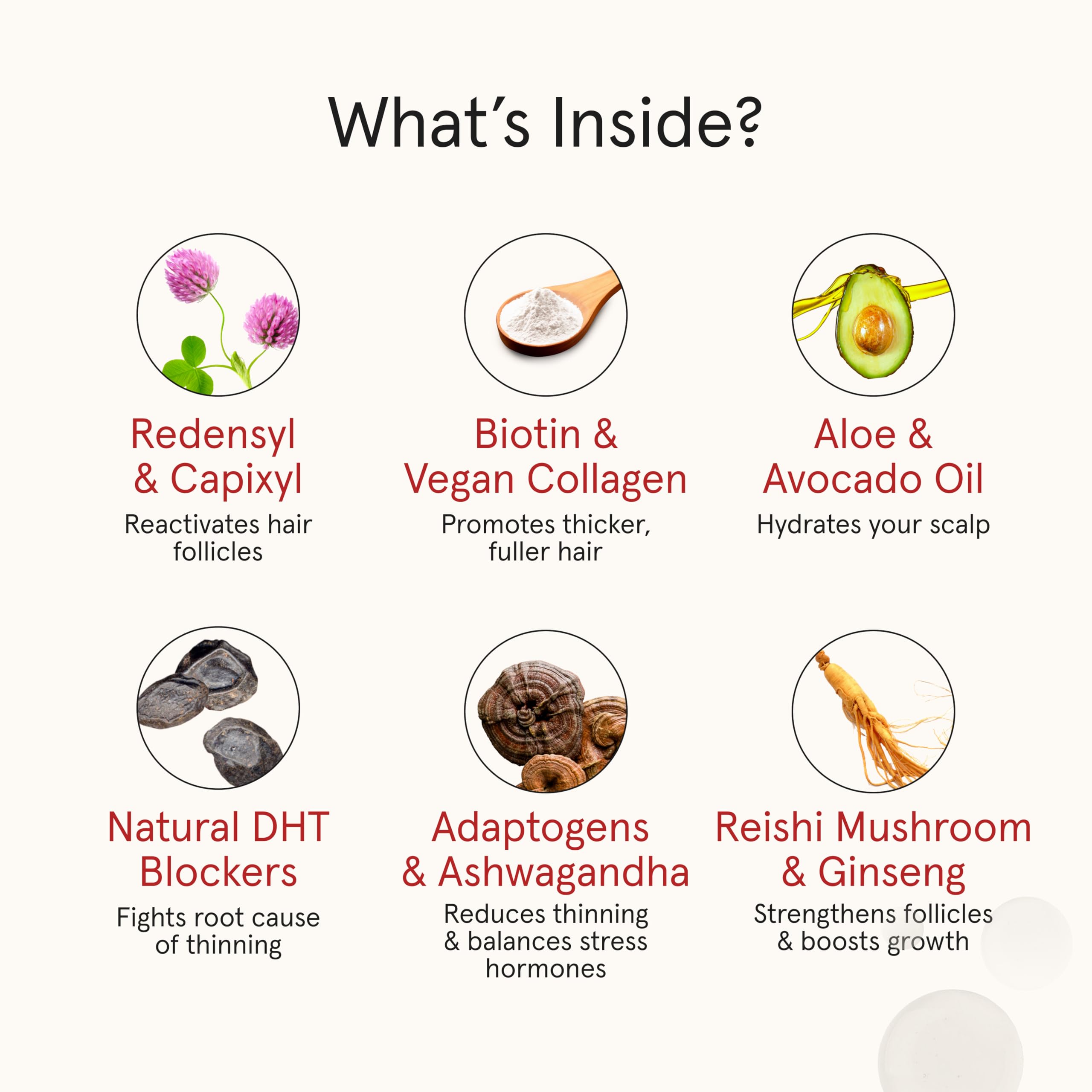 iRestore Scalp Serum ingredients include Redensyl and Biotin for density support.