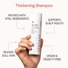 iRestore shampoo pump-dispense scene showing easy application and rich lather.